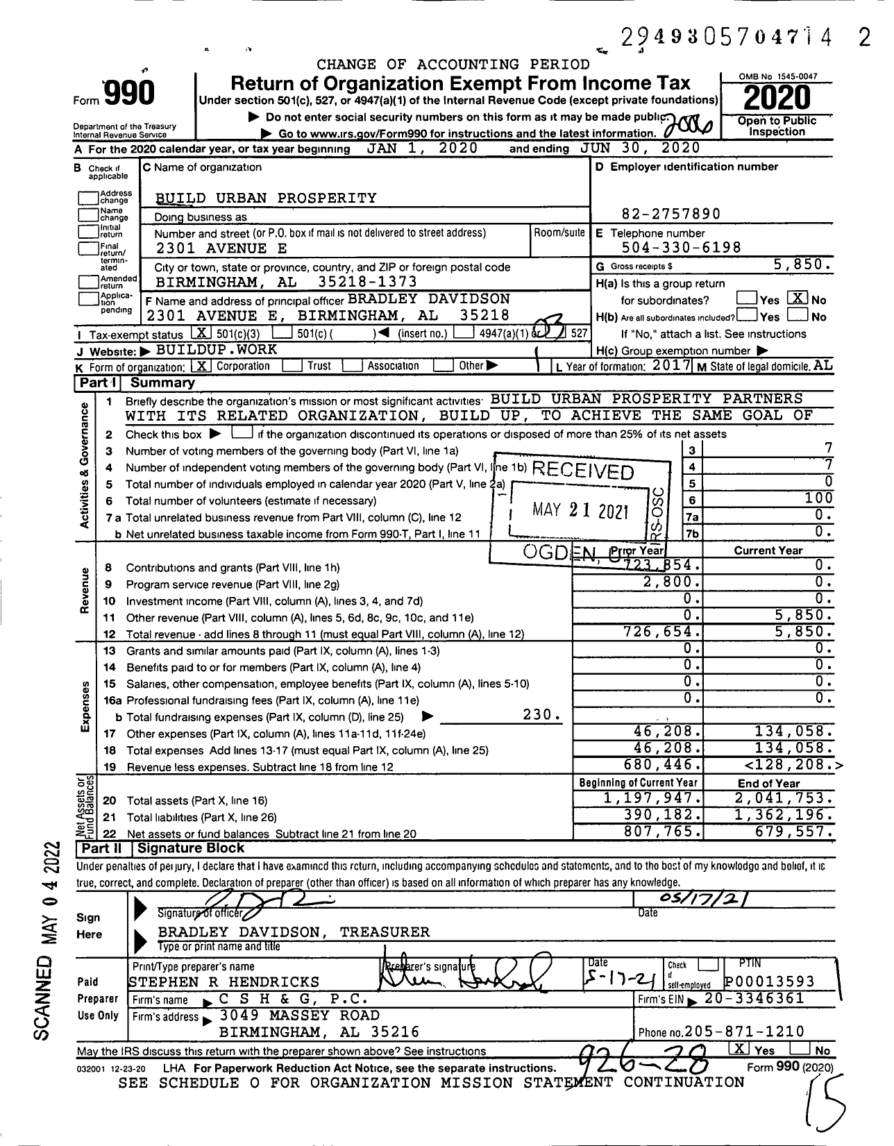 Image of first page of 2019 Form 990 for Build Urban Prosperity