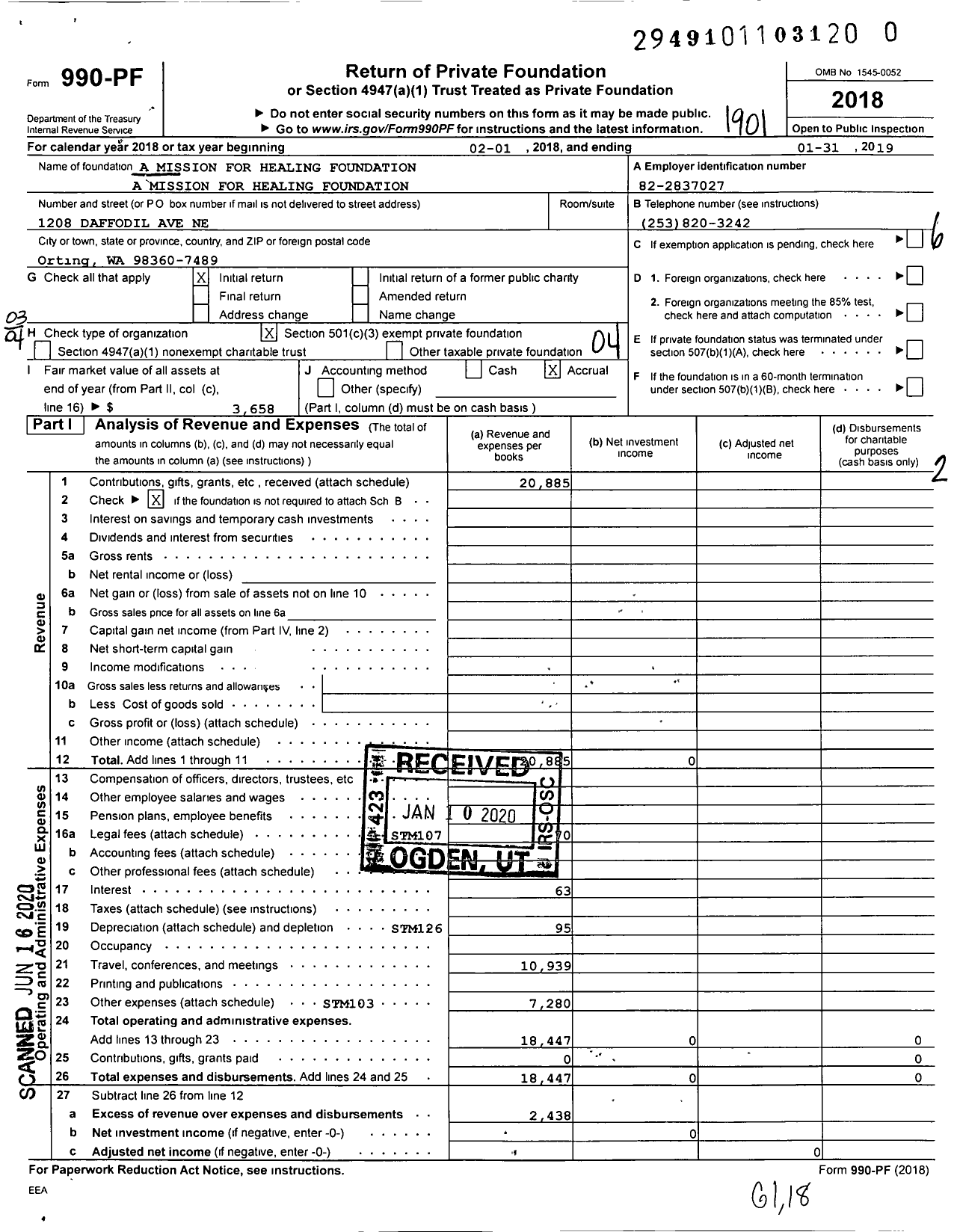 Image of first page of 2018 Form 990PR for A Mission for Healing Foundation