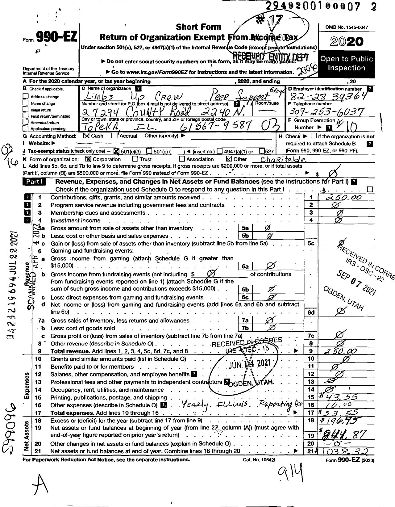 Image of first page of 2019 Form 990EZ for Limbs Up Crew