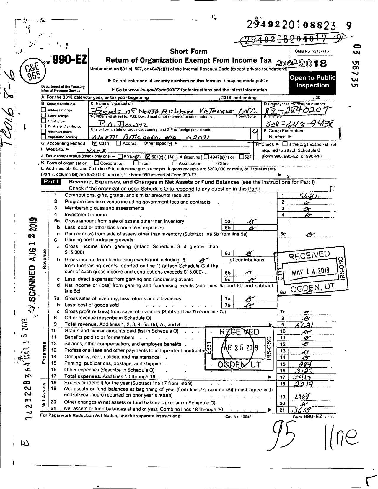 Image of first page of 2018 Form 990EO for Friends of North Attleboro Veterans