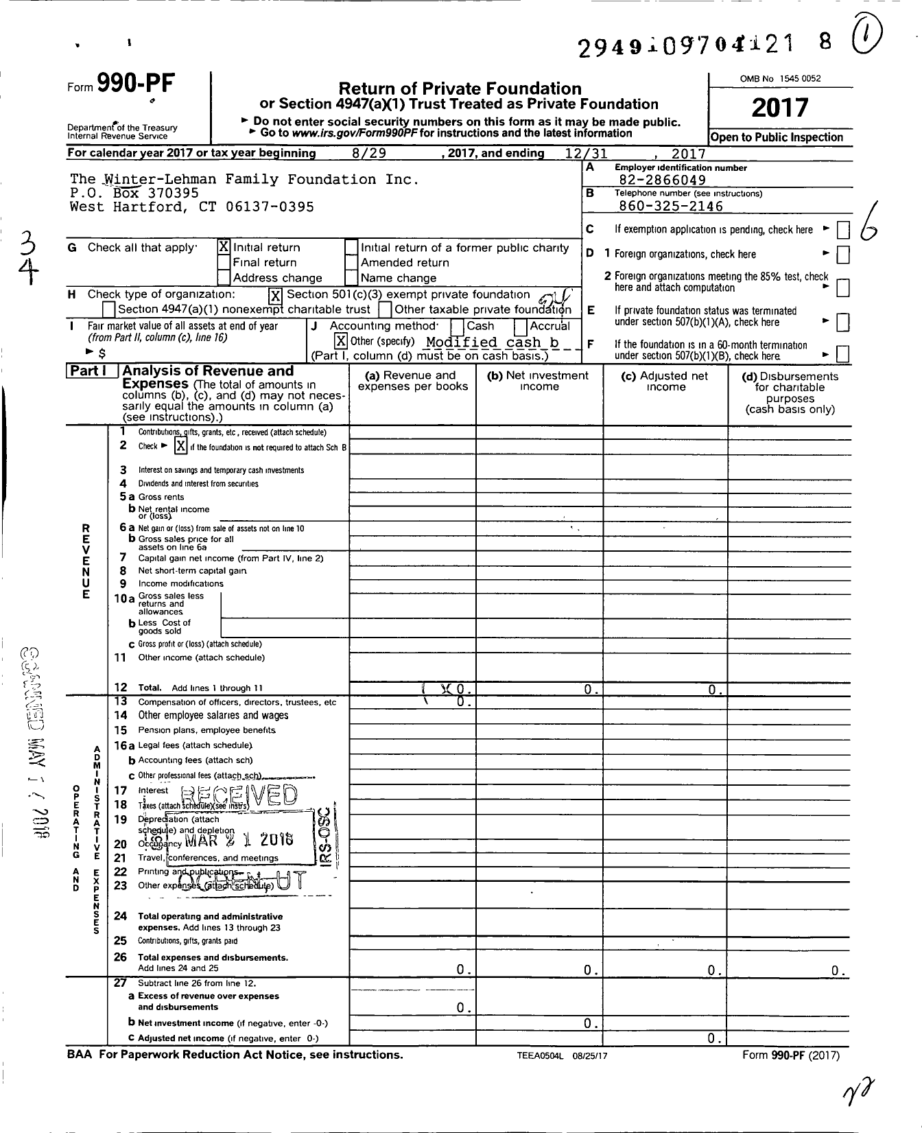 Image of first page of 2017 Form 990PF for The Winter-Lehman Family Foundation