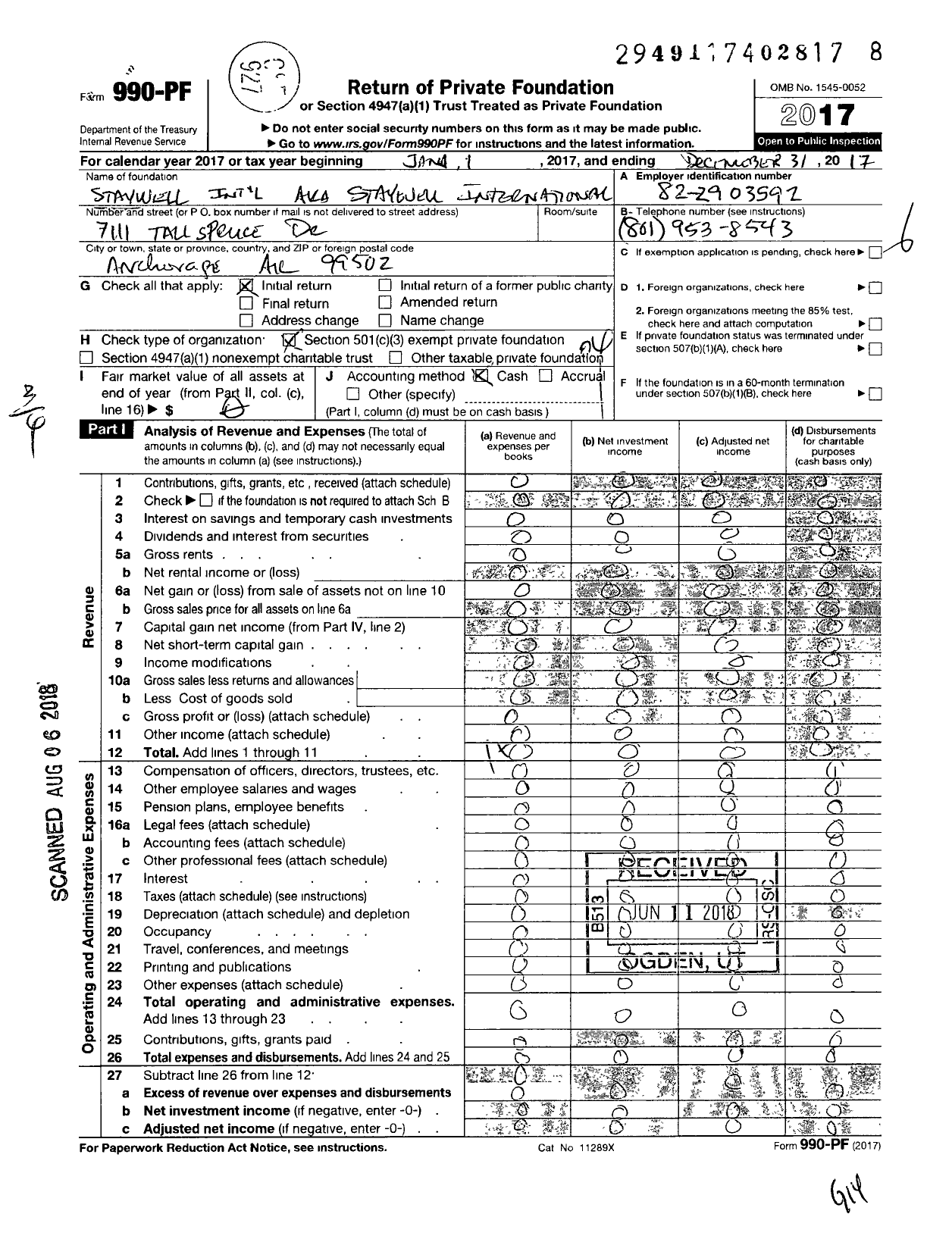 Image of first page of 2017 Form 990PF for Staywell International