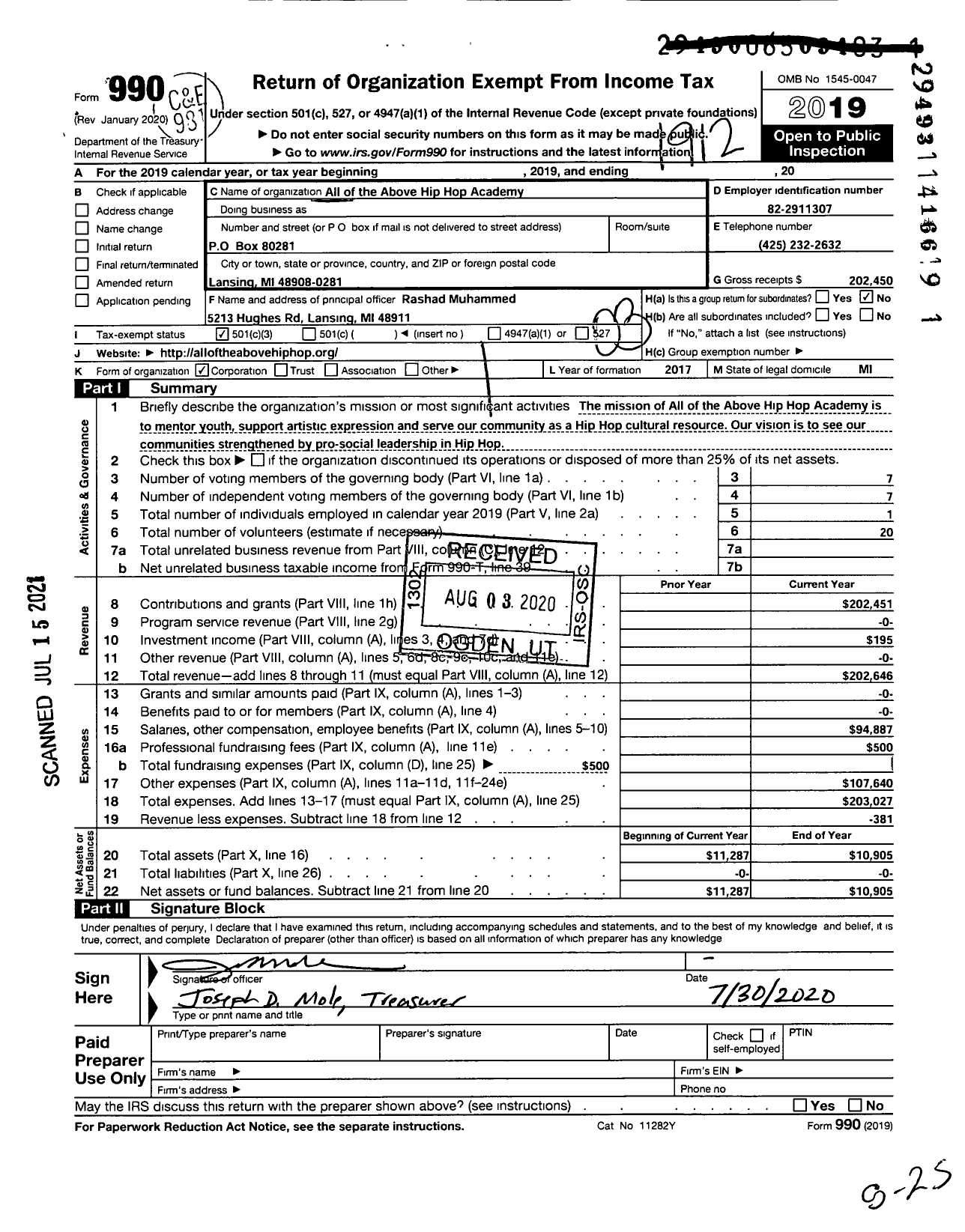 Image of first page of 2019 Form 990 for All of the Above Hip Hop Academy