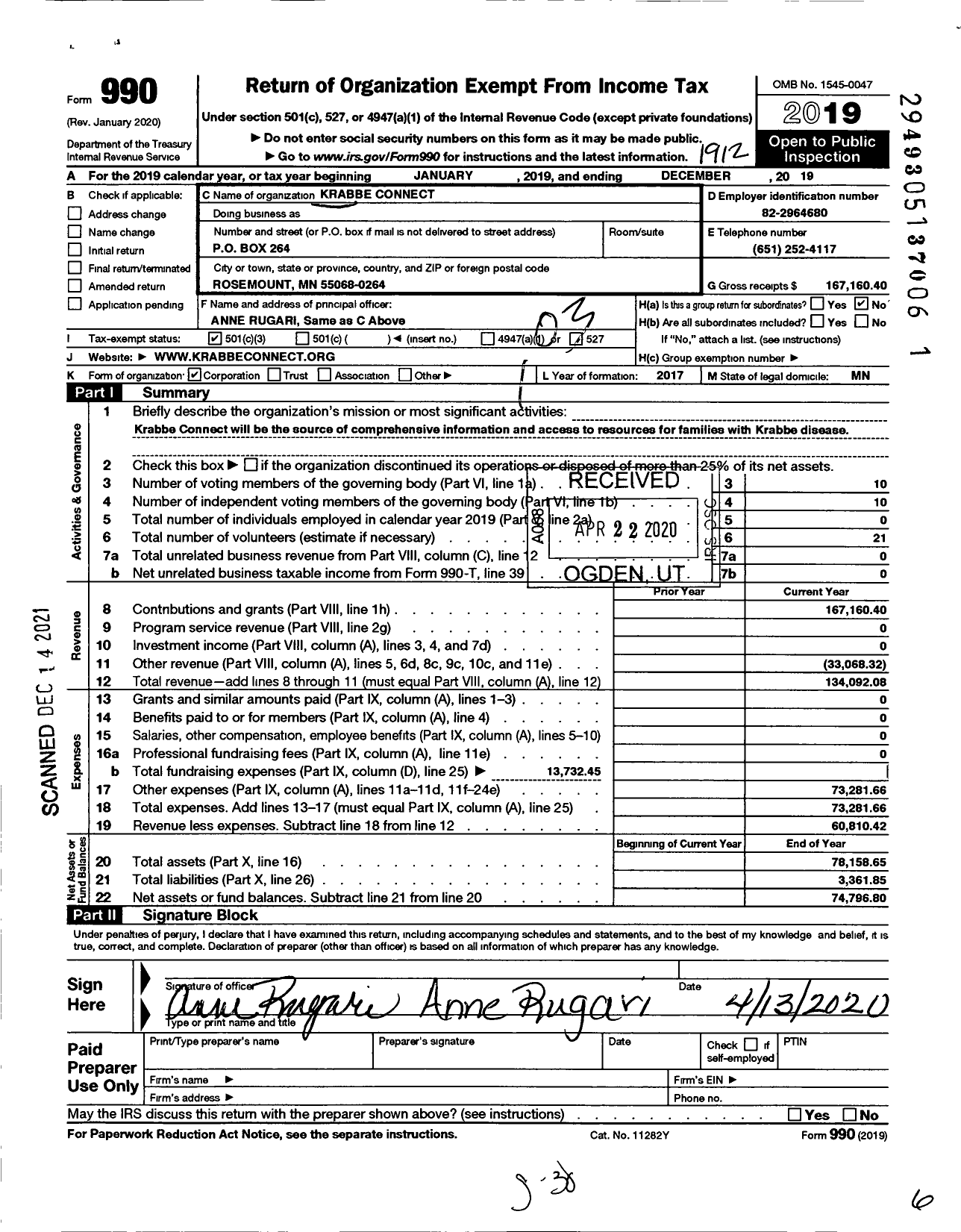 Image of first page of 2019 Form 990 for Krabbeconnect