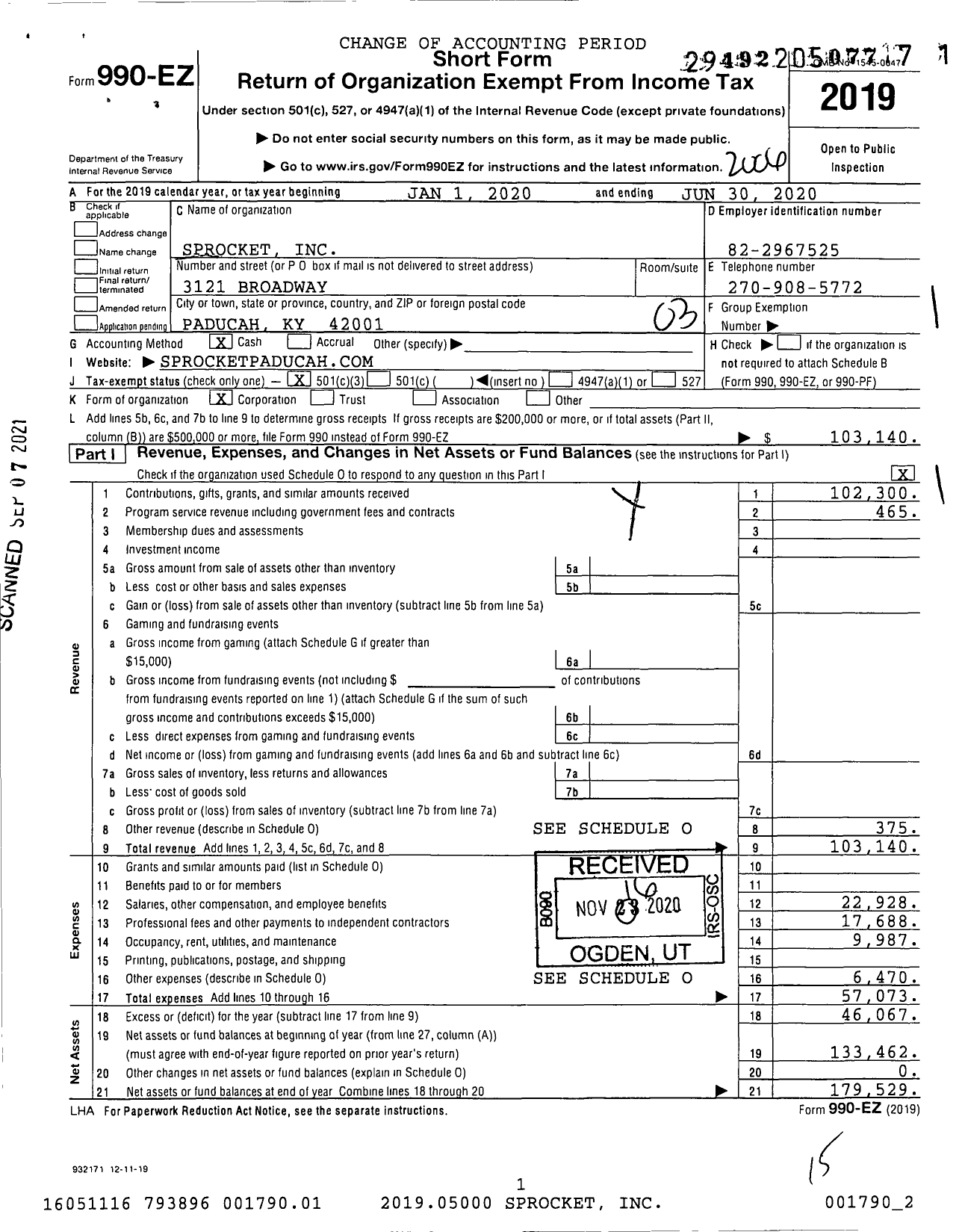 Image of first page of 2019 Form 990EZ for Sprocket