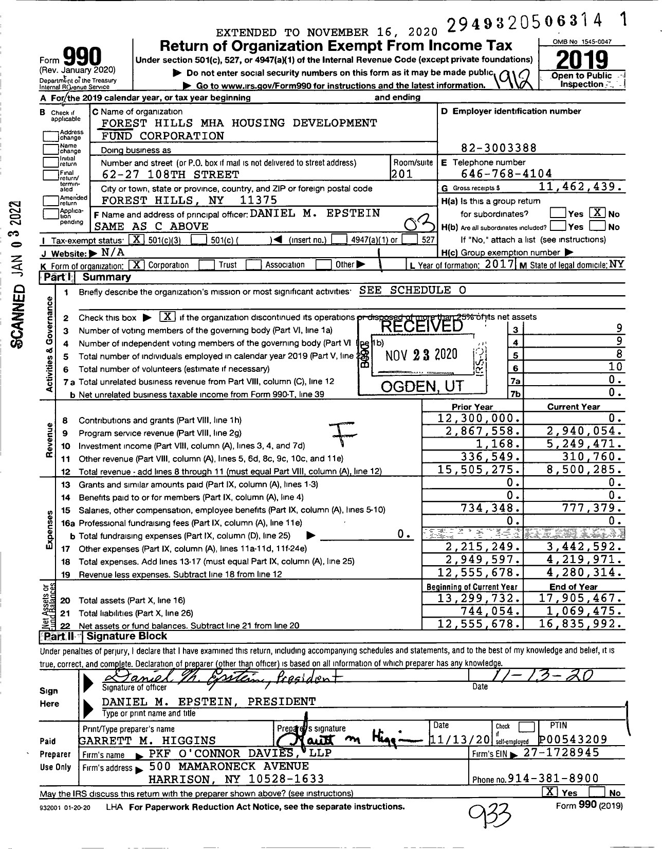 Image of first page of 2019 Form 990 for Forest Hills Mha Housing Development Fund Corporation