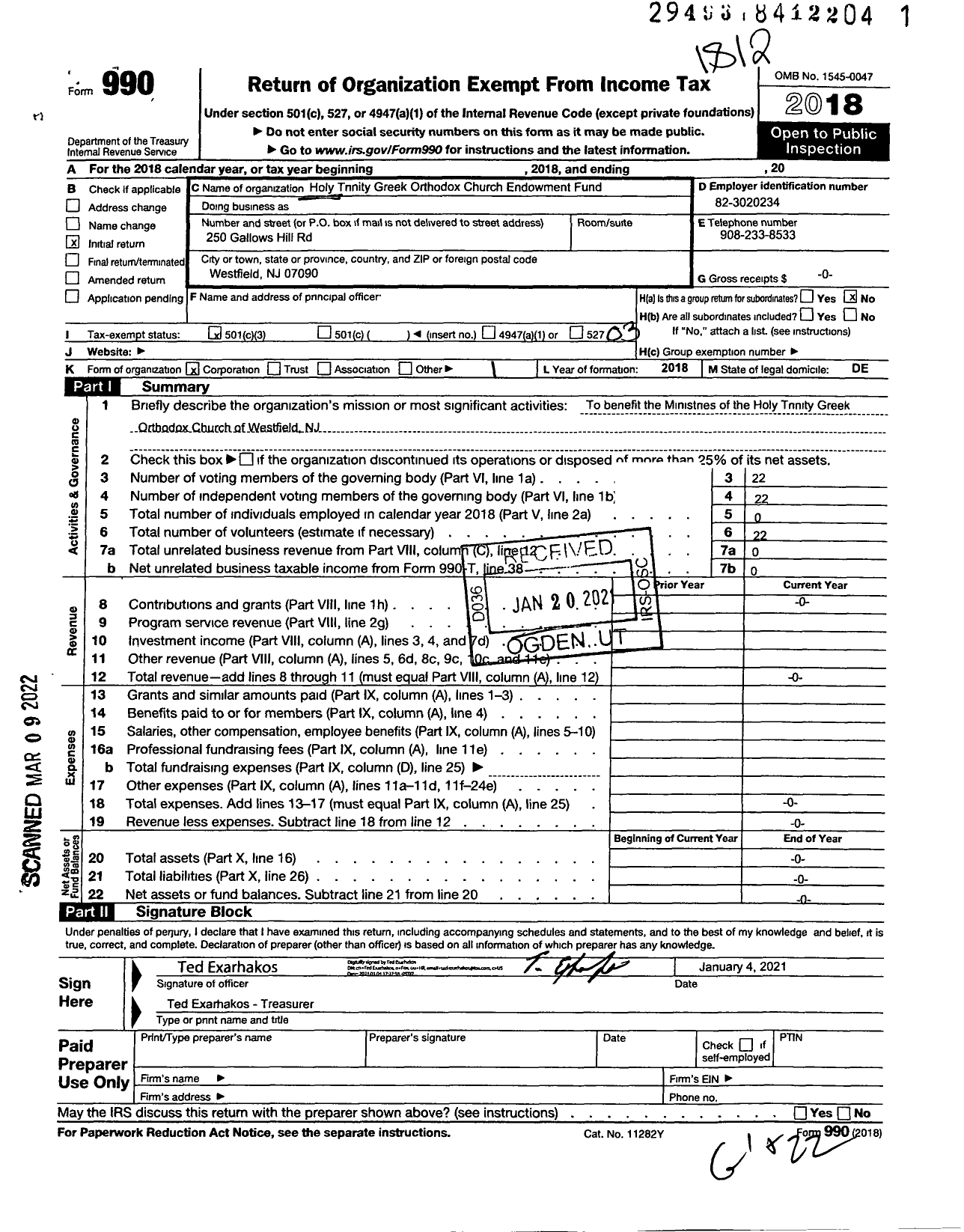 Image of first page of 2018 Form 990 for Holy Trinity Greek Orthodox Church Endowment Fund