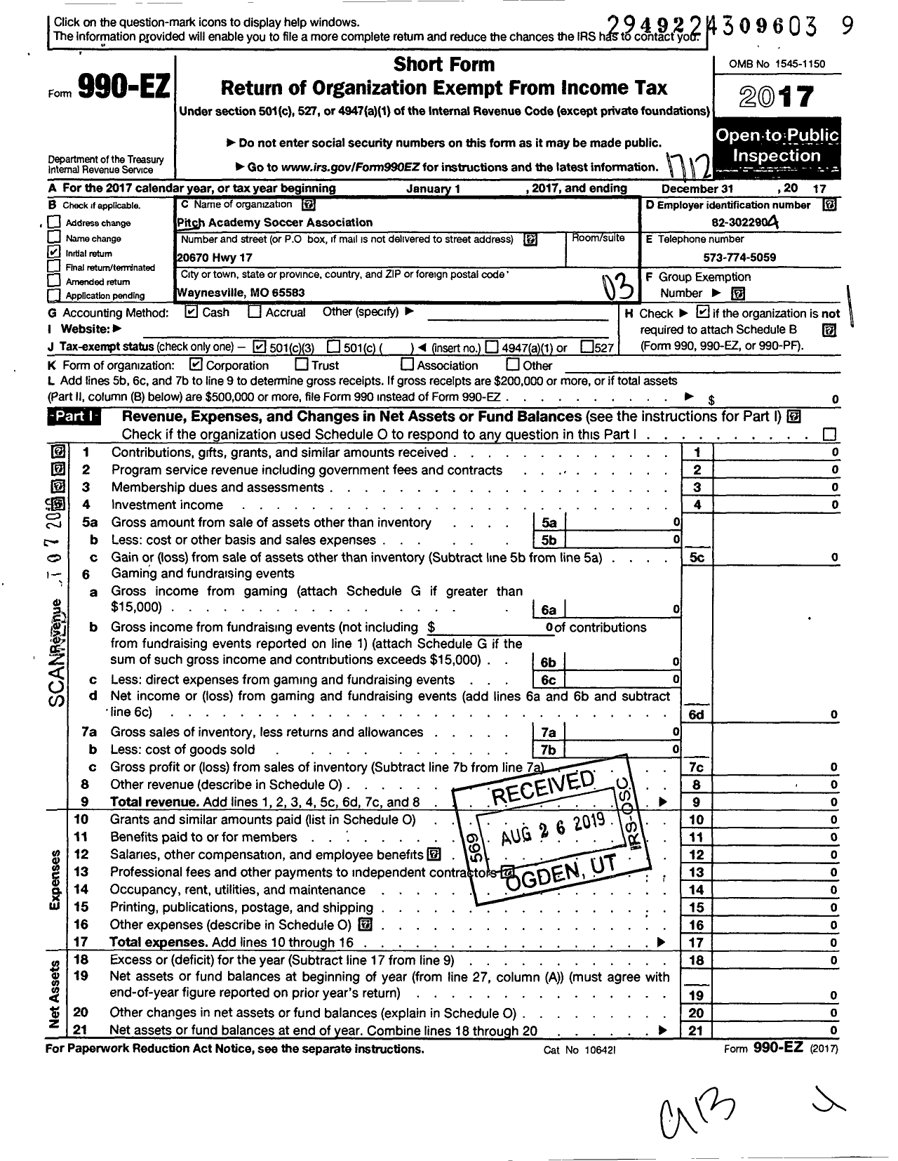 Image of first page of 2017 Form 990EZ for Pitch Academy Soccer Association