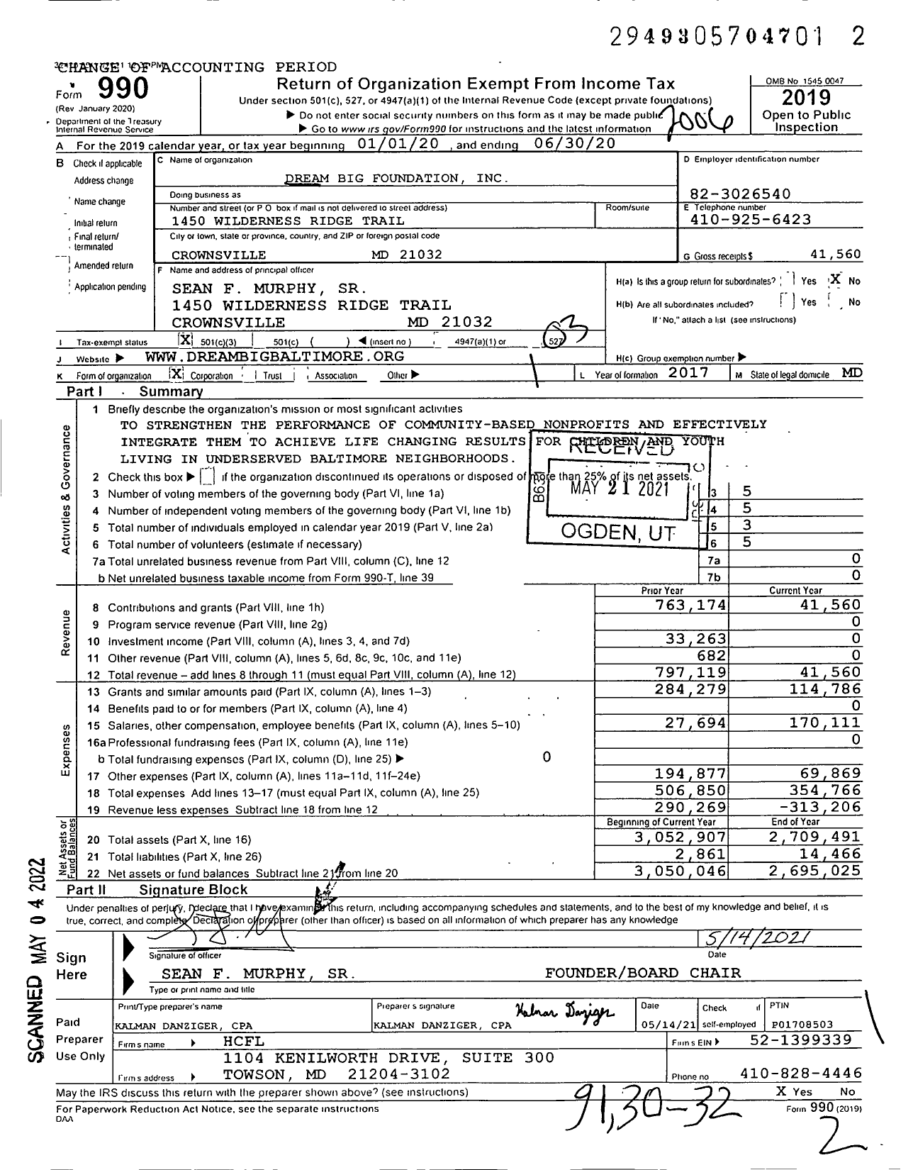 Image of first page of 2019 Form 990 for Dream Big Foundation