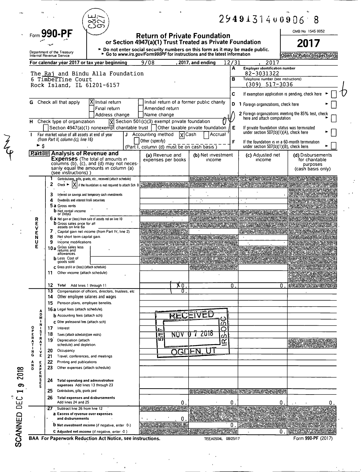 Image of first page of 2017 Form 990PF for The Raj and Bindu Alla Foundation