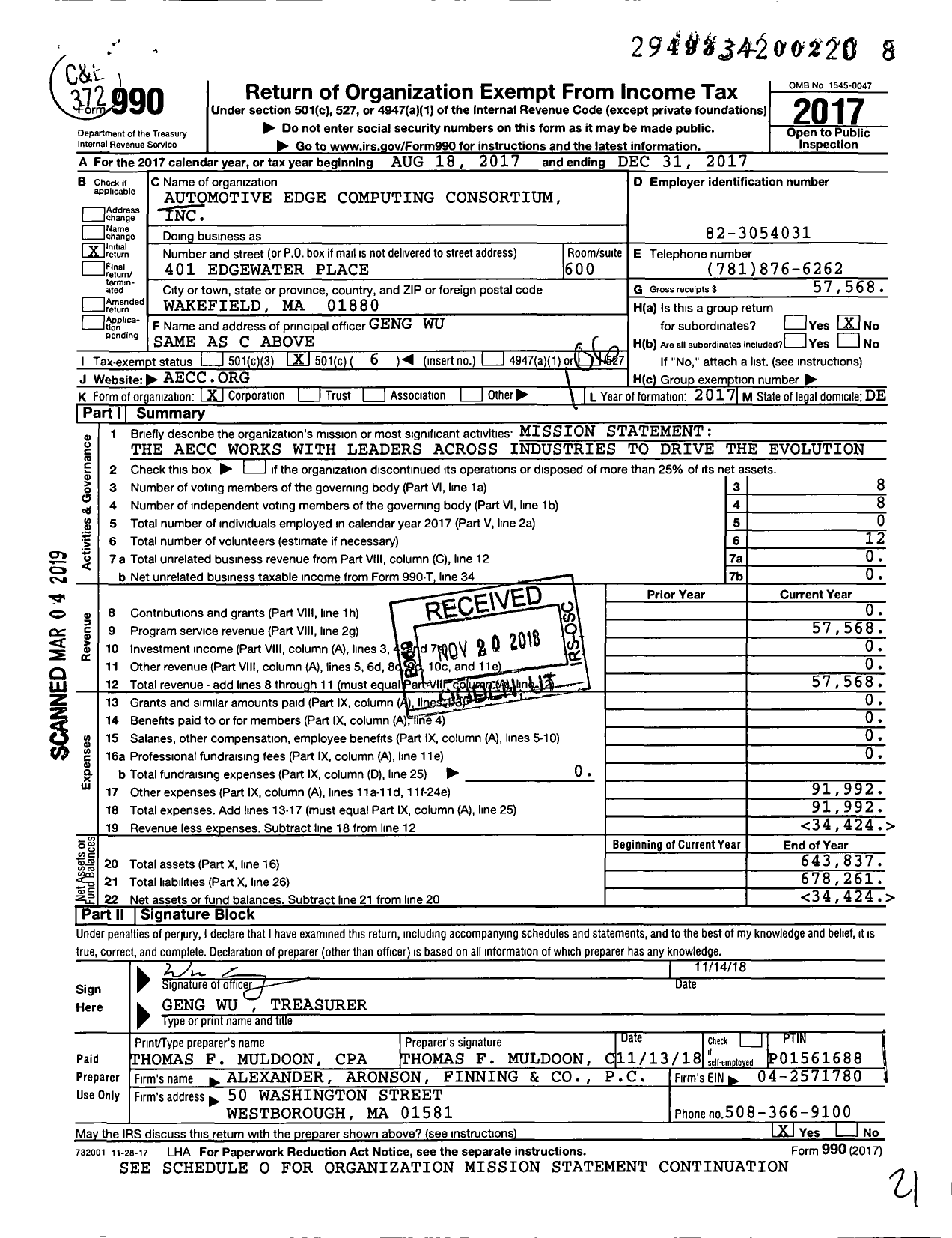 Image of first page of 2017 Form 990O for Automotive Edge Computing Consortium (AECC)