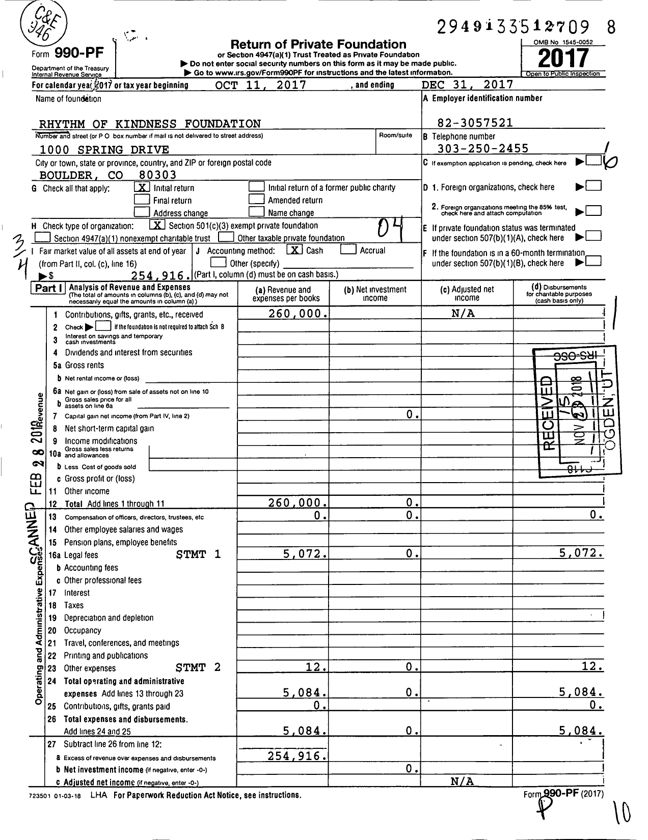 Image of first page of 2017 Form 990PF for Rhythm of Kindness Foundation