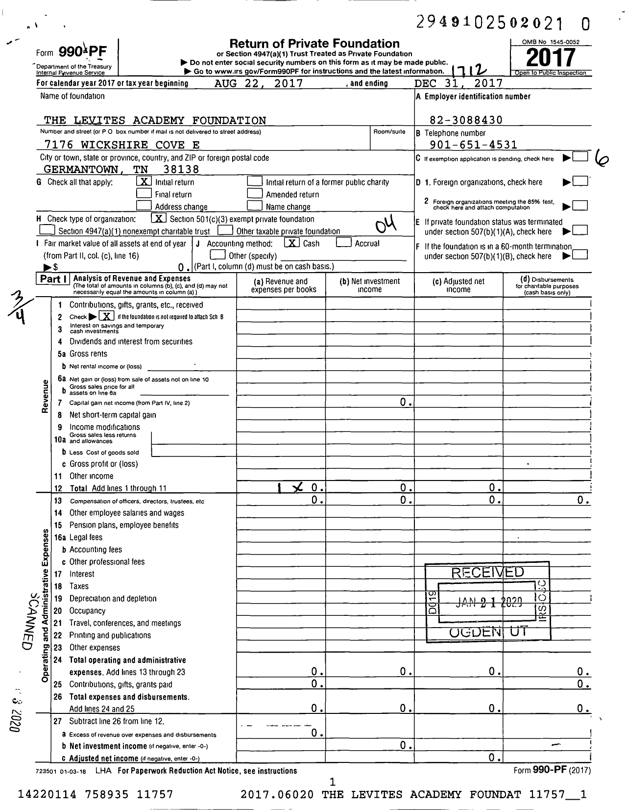Image of first page of 2017 Form 990PR for Levites Academy Foundation