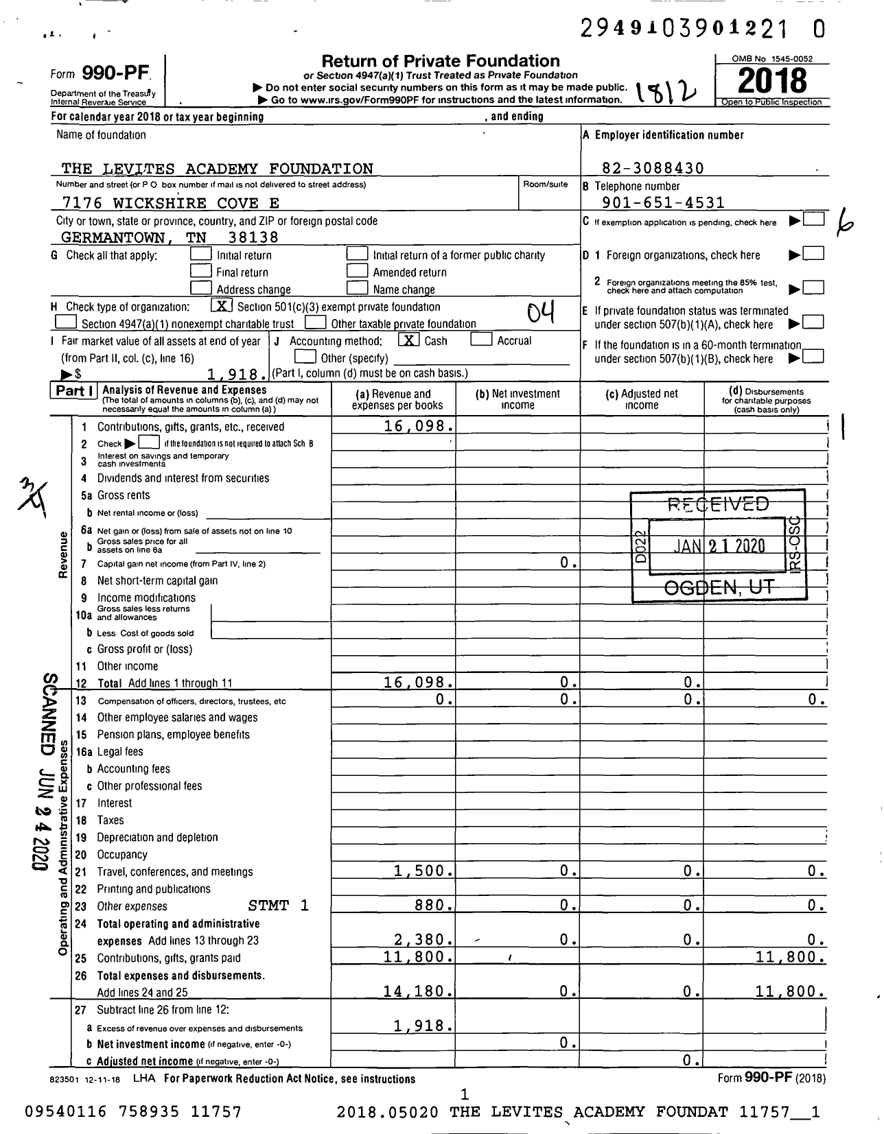 Image of first page of 2018 Form 990PR for Levites Academy Foundation