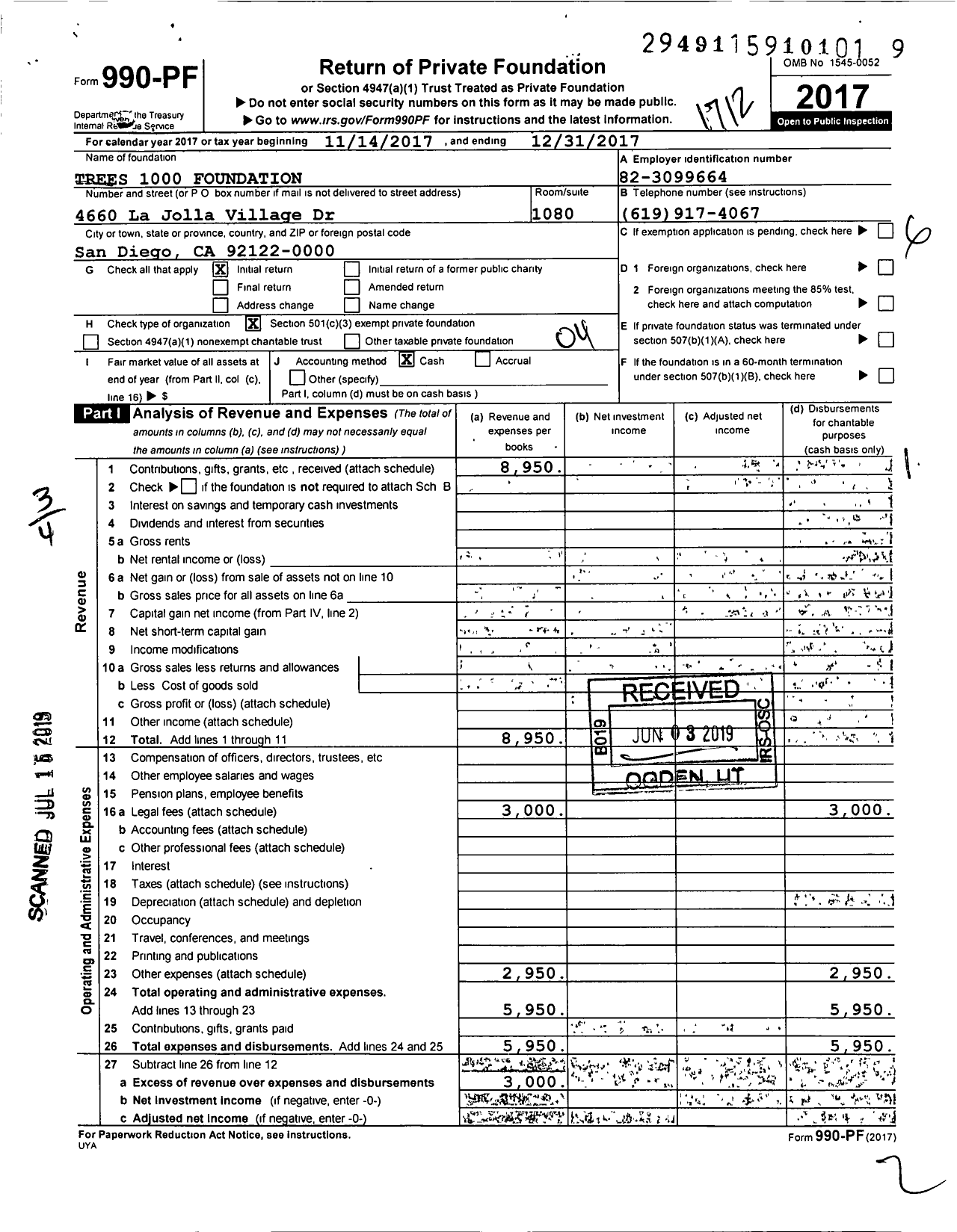Image of first page of 2017 Form 990PF for Trees 1000 Foundation