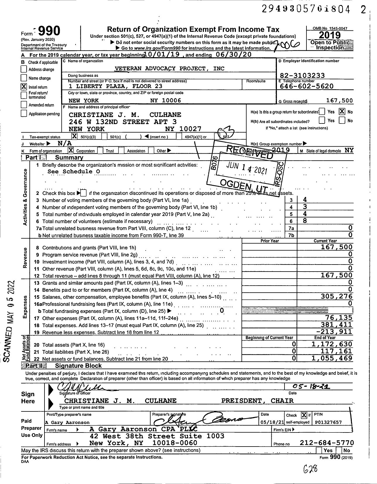 Image of first page of 2019 Form 990 for Veteran Advocacy Project