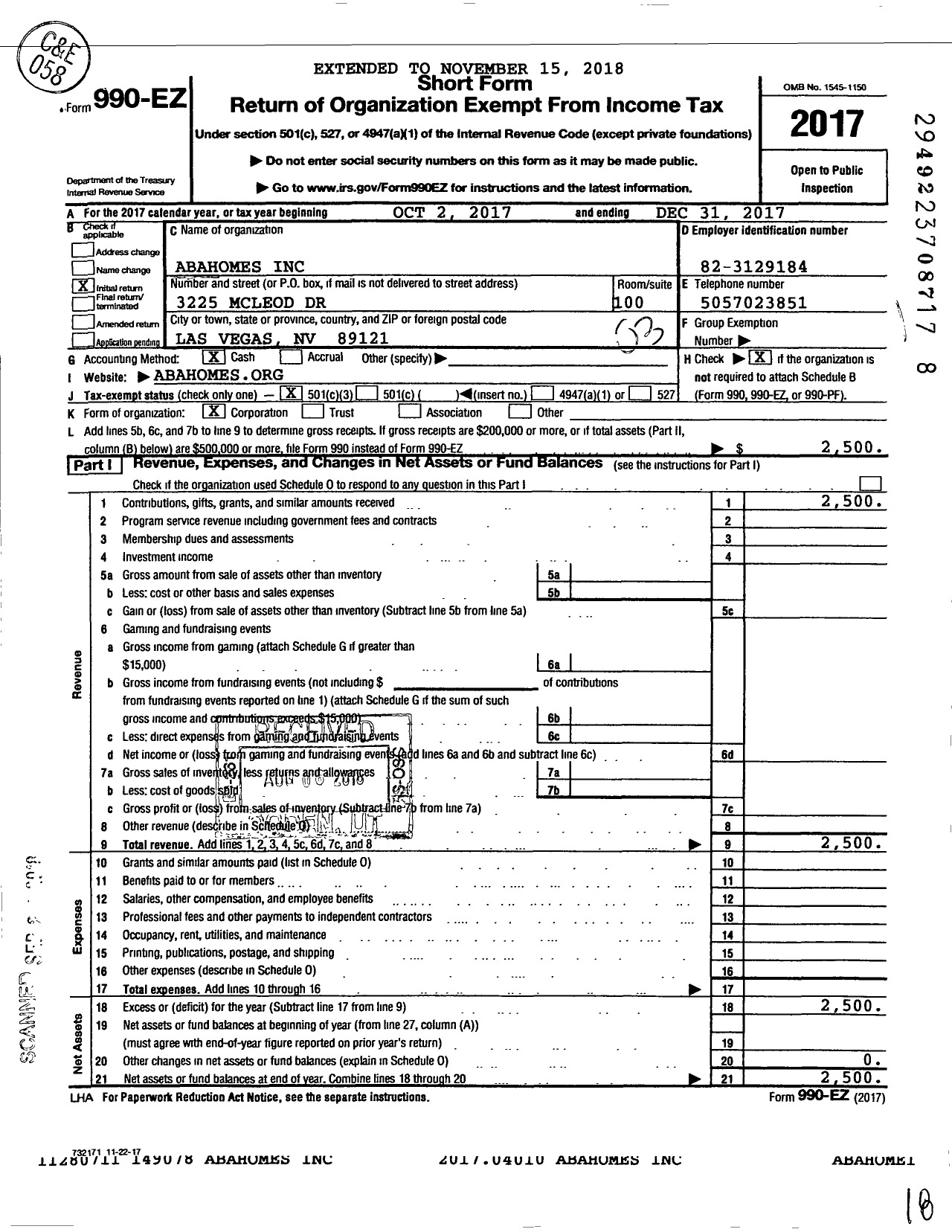 Image of first page of 2017 Form 990EZ for AbaHomes