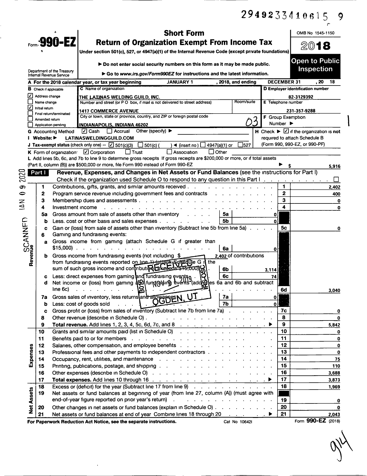 Image of first page of 2018 Form 990EZ for Latinas Welding Guild