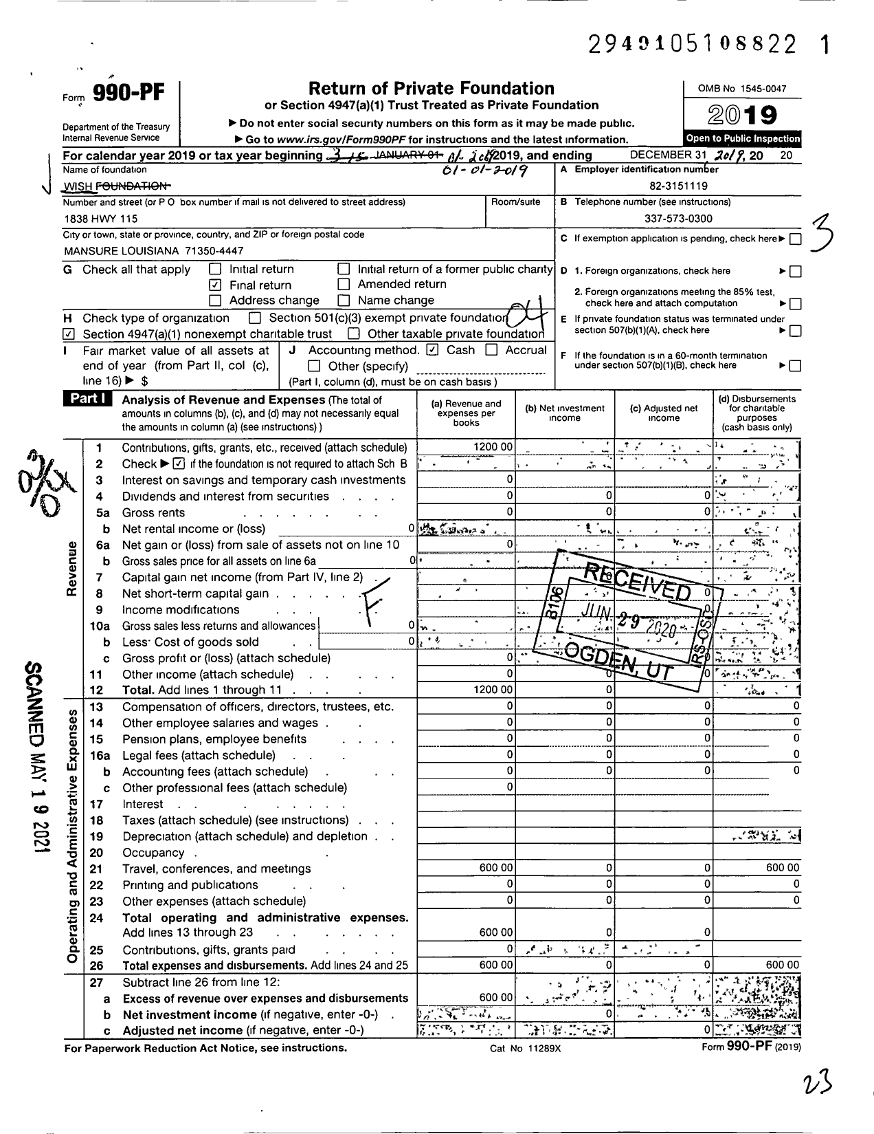Image of first page of 2019 Form 990PF for Wish