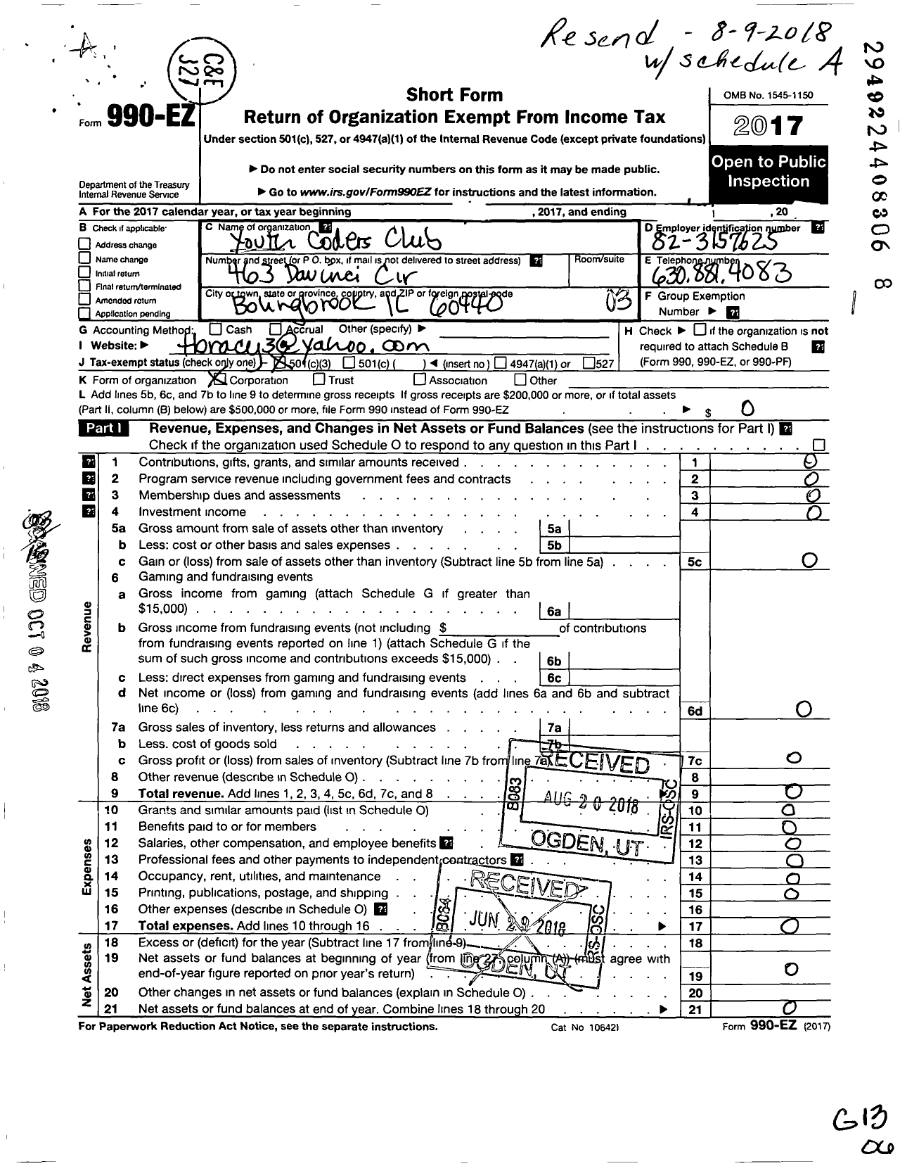 Image of first page of 2017 Form 990EZ for Youth Coders Club