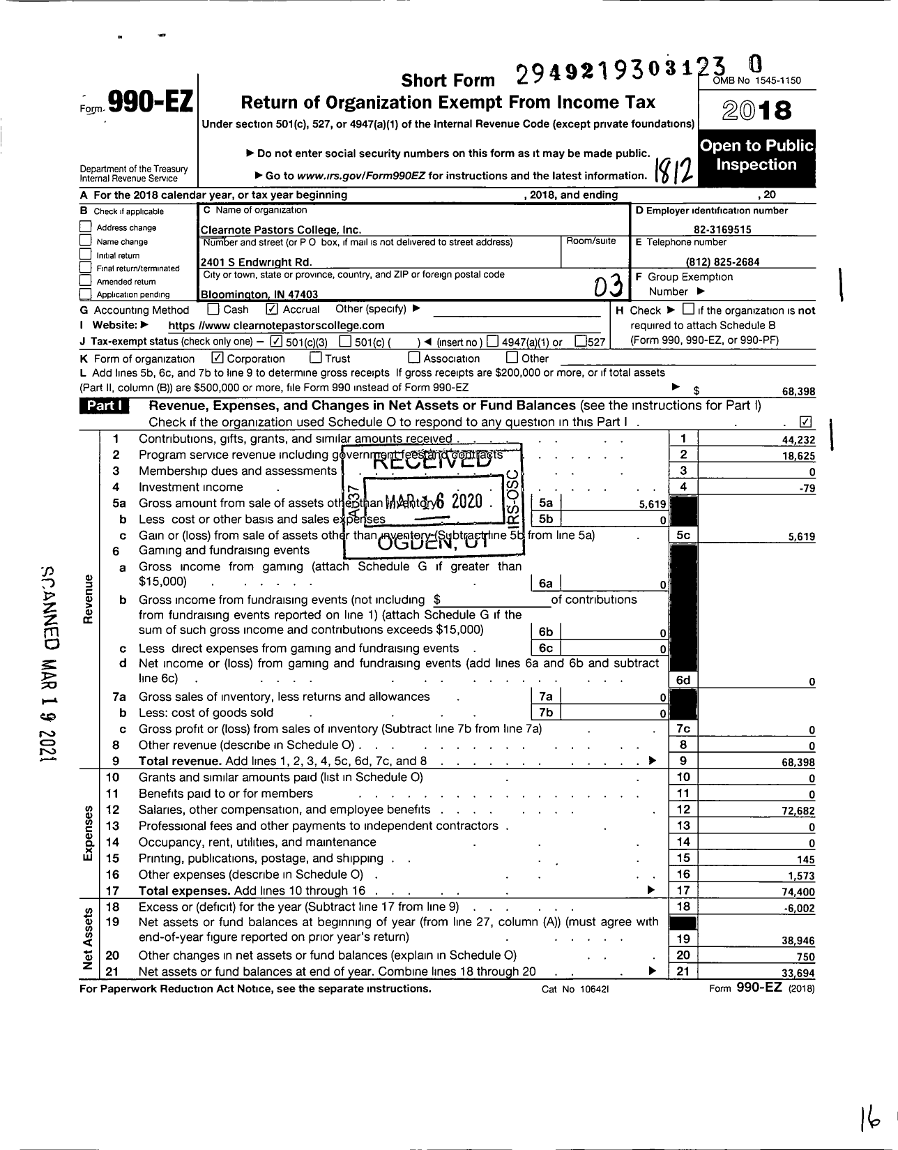 Image of first page of 2018 Form 990EZ for New Geneva Academy