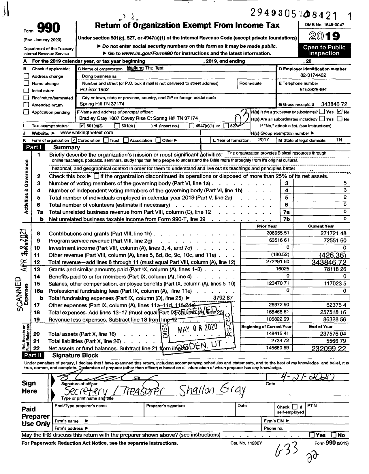 Image of first page of 2019 Form 990 for Walking the Text