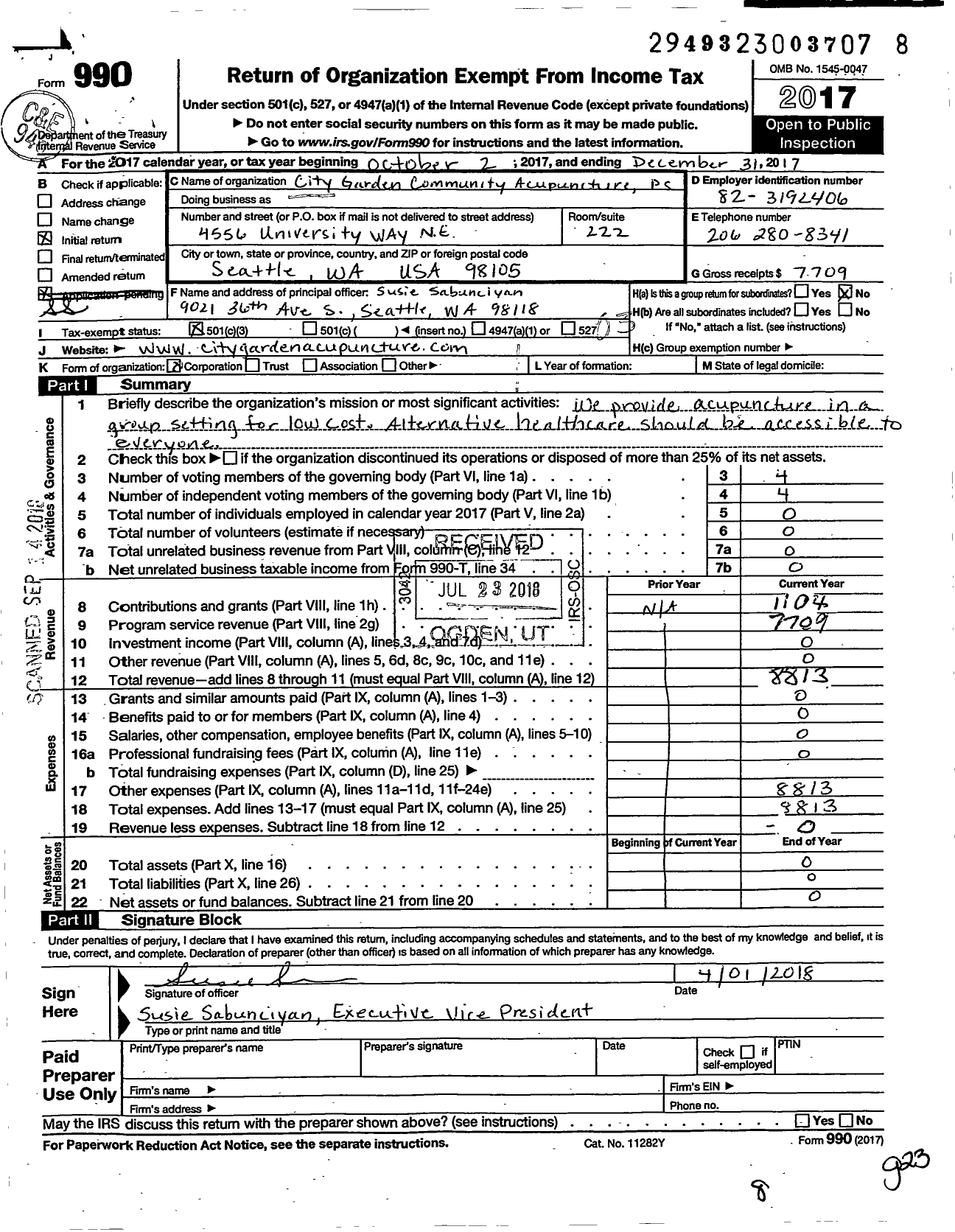 Image of first page of 2017 Form 990 for City Garden Community Acupuncture