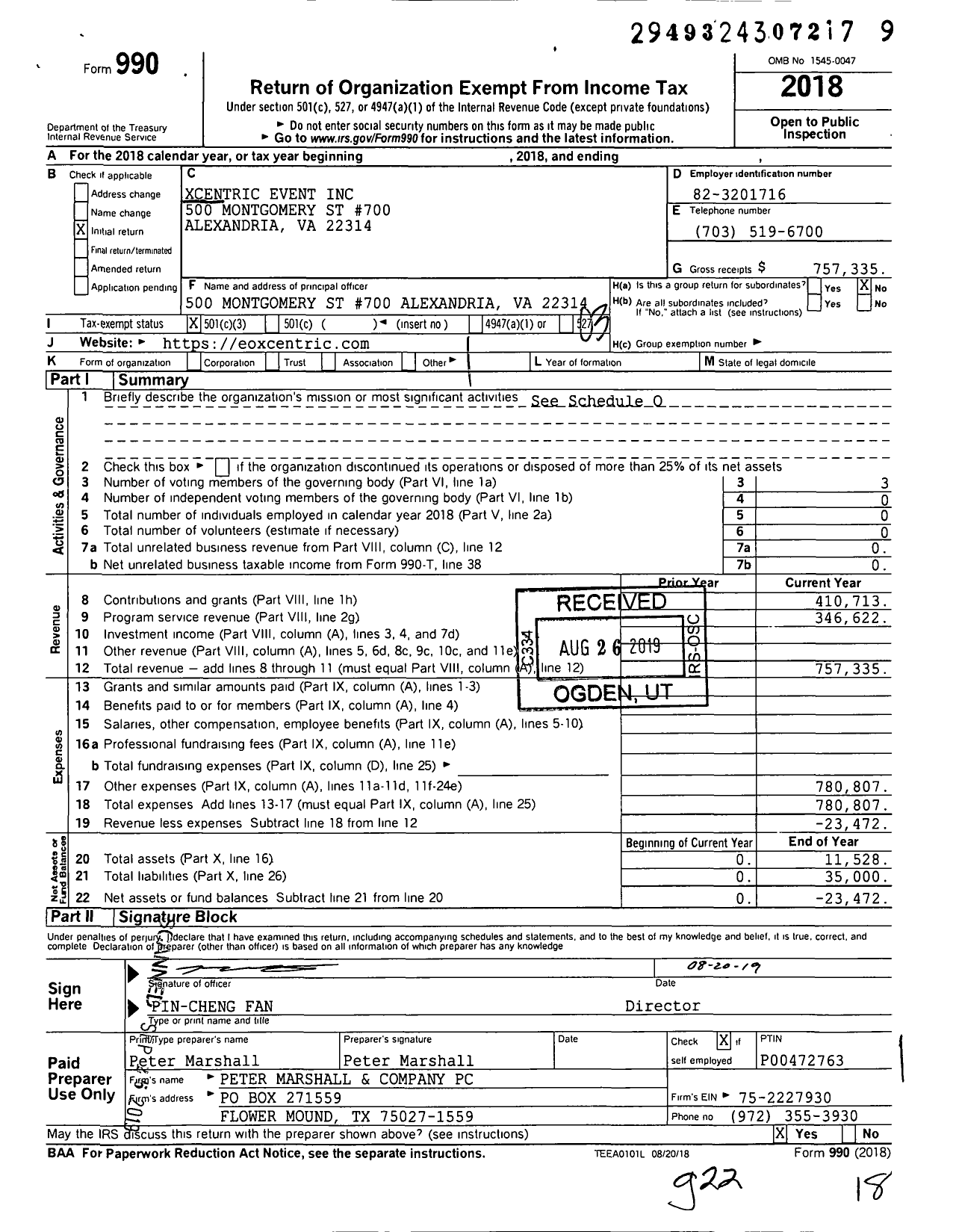 Image of first page of 2018 Form 990 for Xcentric Event