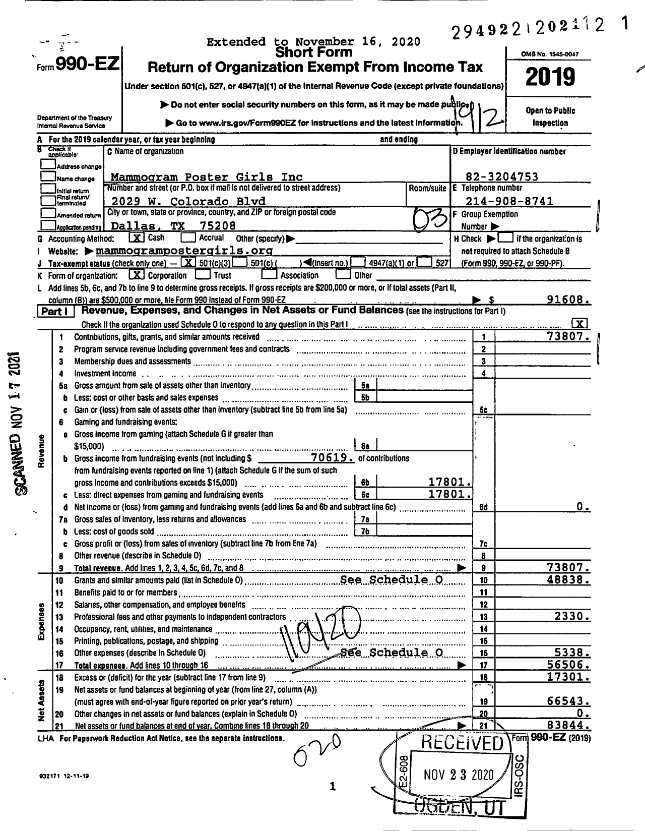 Image of first page of 2019 Form 990EZ for Mammogram Poster Girls