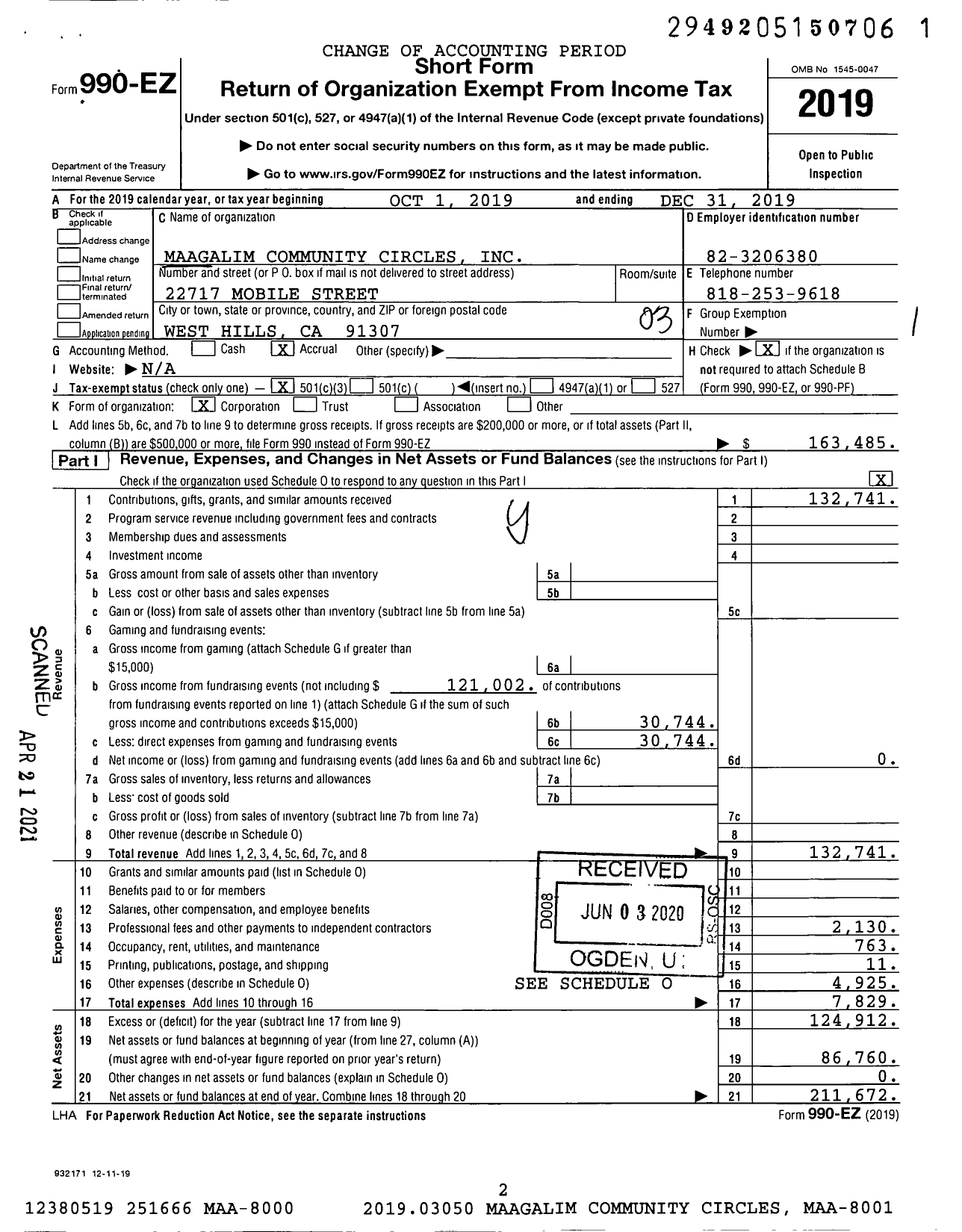 Image of first page of 2019 Form 990EZ for Maagalim Community Circles