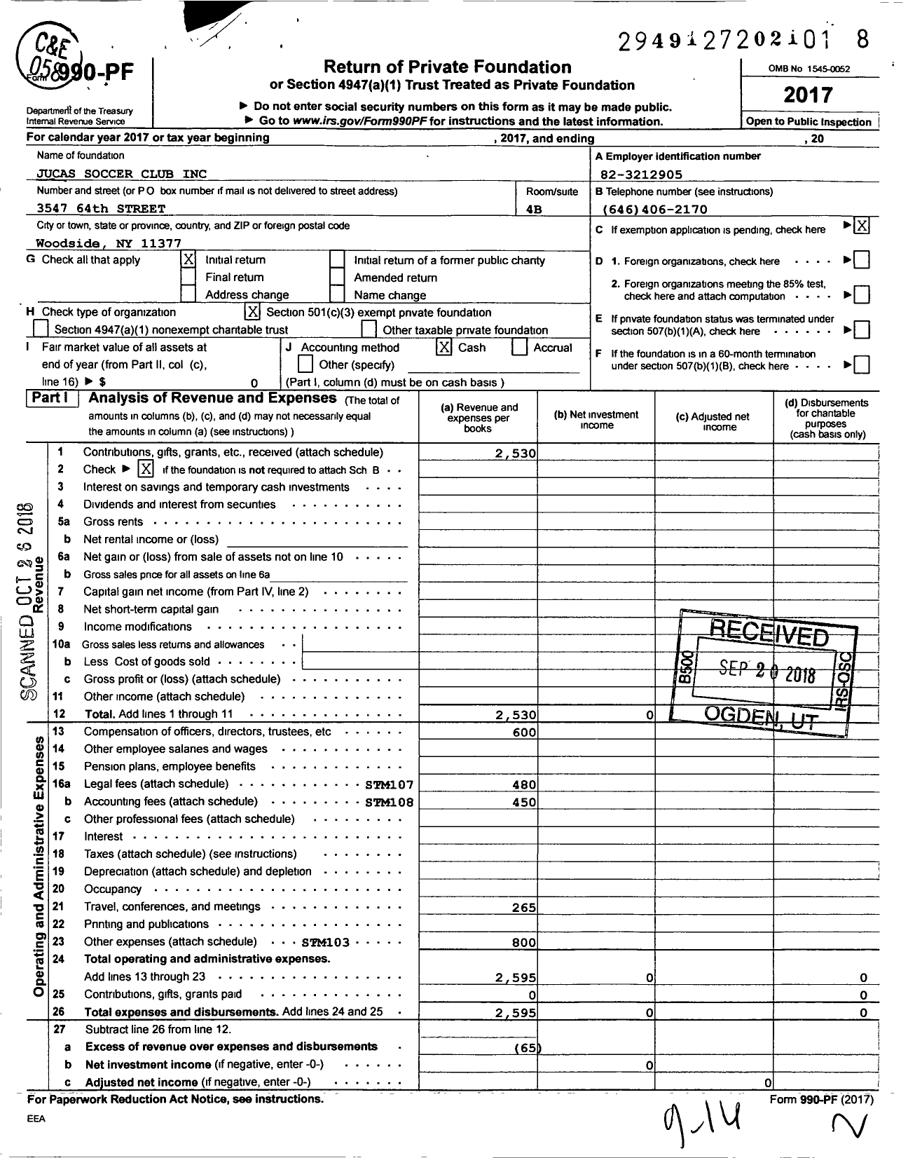 Image of first page of 2017 Form 990PF for Jucas Soccer Club