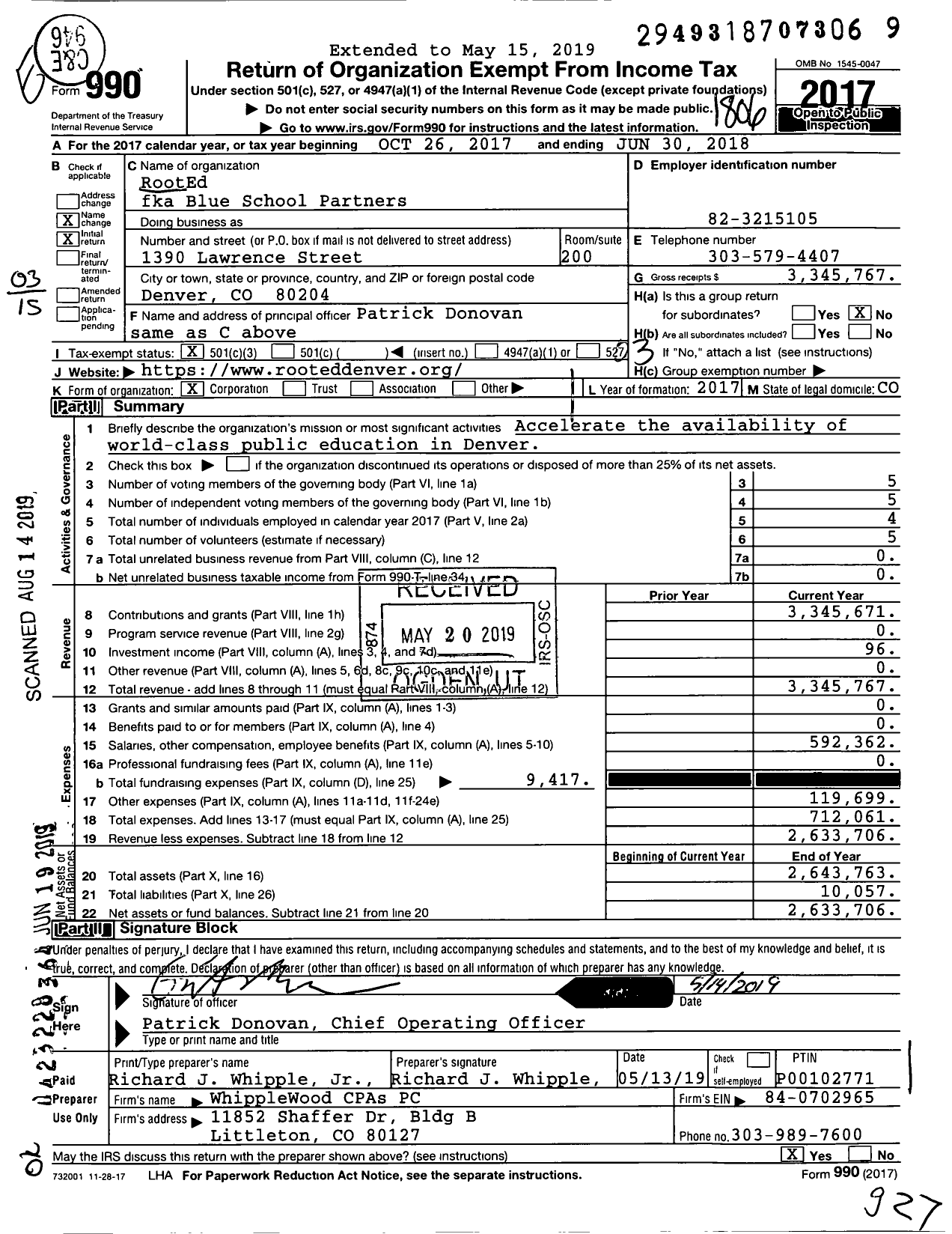 Image of first page of 2017 Form 990 for RootED