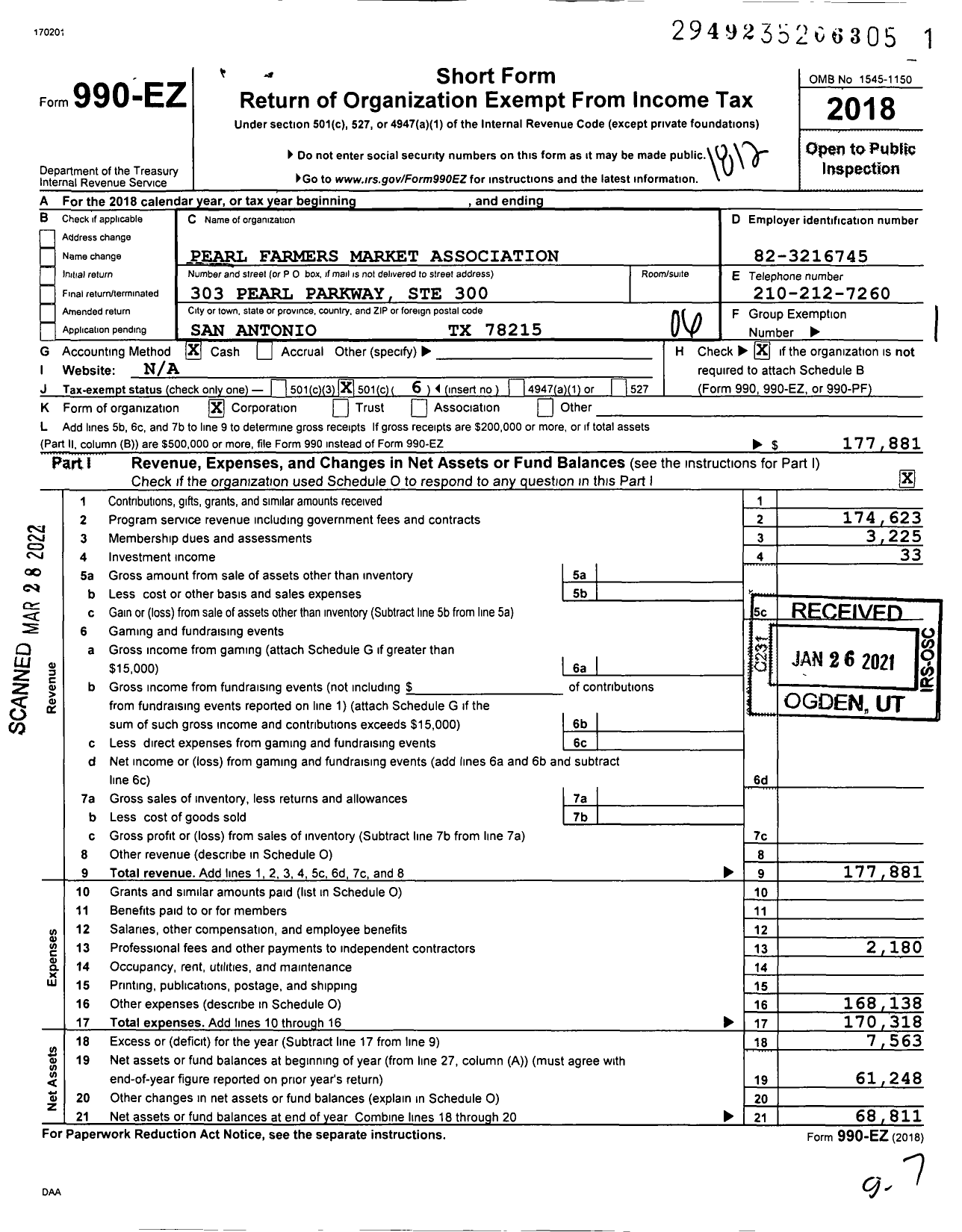 Image of first page of 2018 Form 990EO for Pearl Farmers Market Association