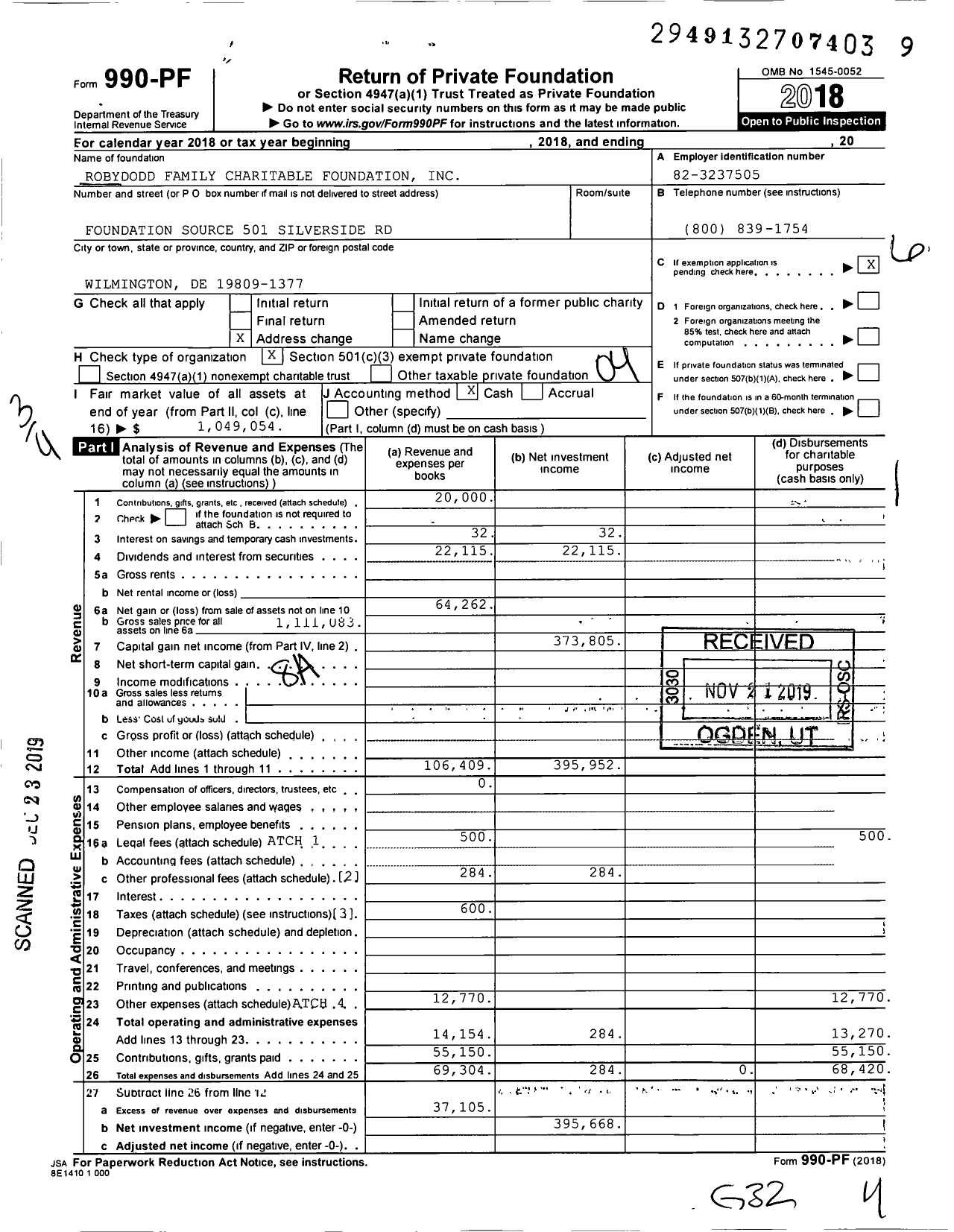 Image of first page of 2018 Form 990PF for RobyDodd Family Charitable Foundation