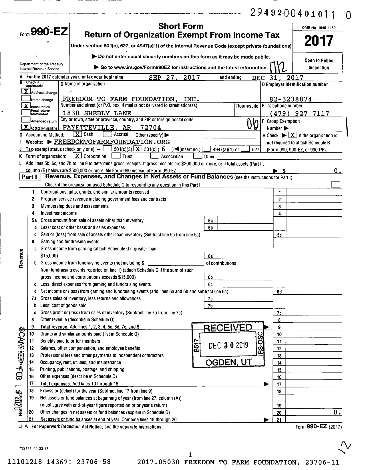 Image of first page of 2017 Form 990EO for Freedom To Farm Foundation