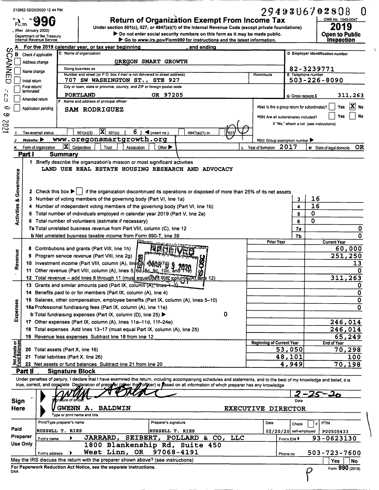 Image of first page of 2019 Form 990O for Oregon Smart Growth