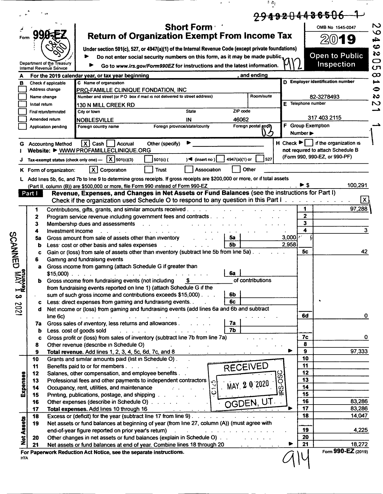 Image of first page of 2019 Form 990EZ for Pro-Famille -clinique Fondation