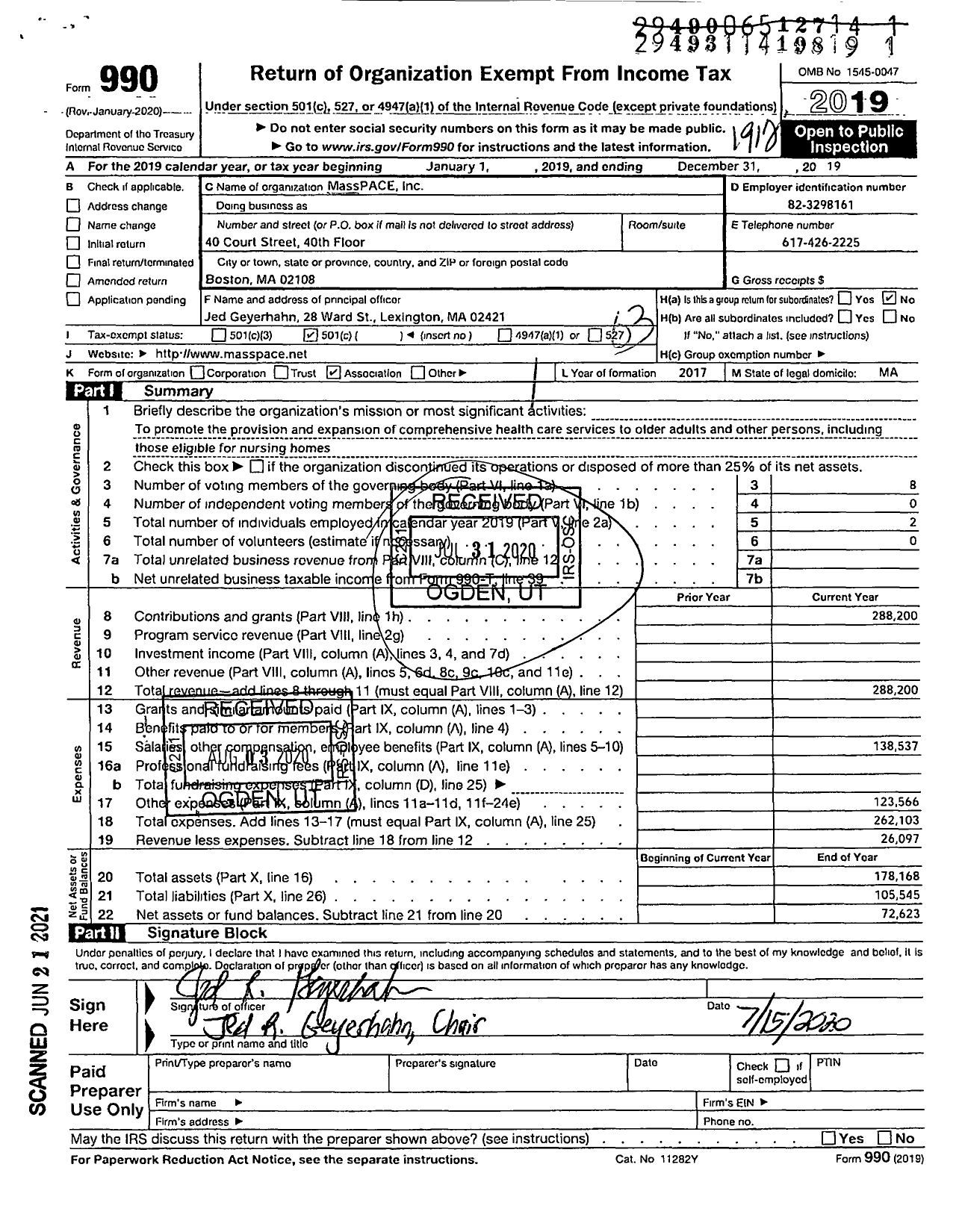 Image of first page of 2019 Form 990 for Masspace