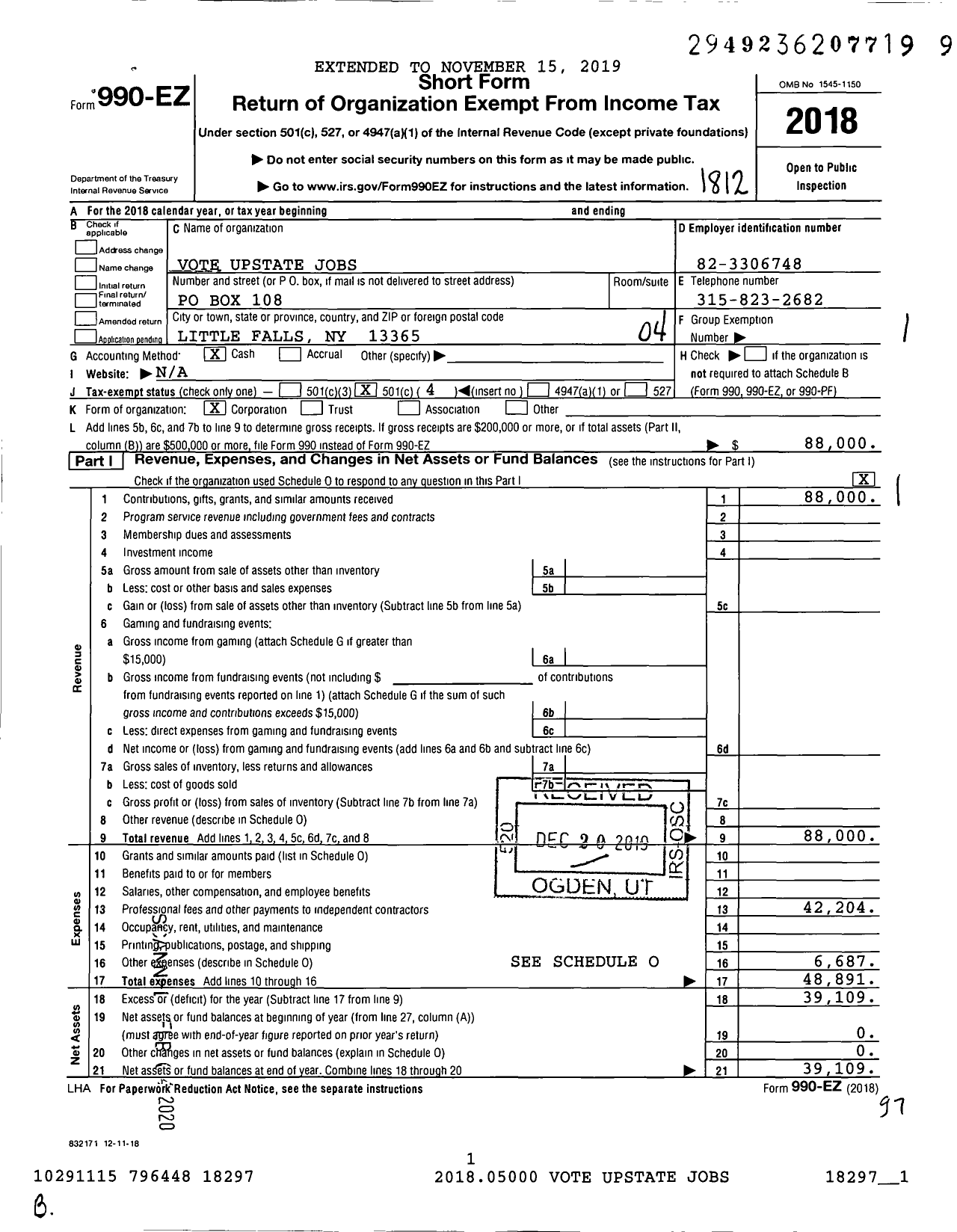 Image of first page of 2018 Form 990EO for Vote Upstate Jobs