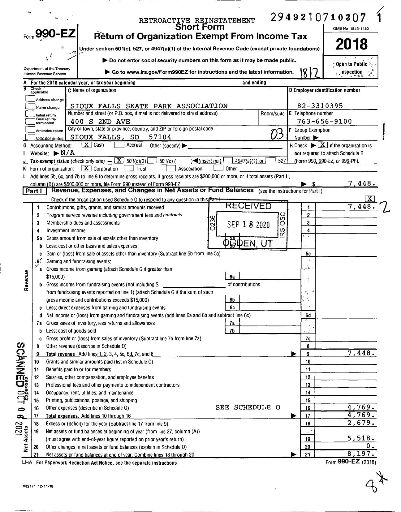 Image of first page of 2018 Form 990EZ for Let's Skate