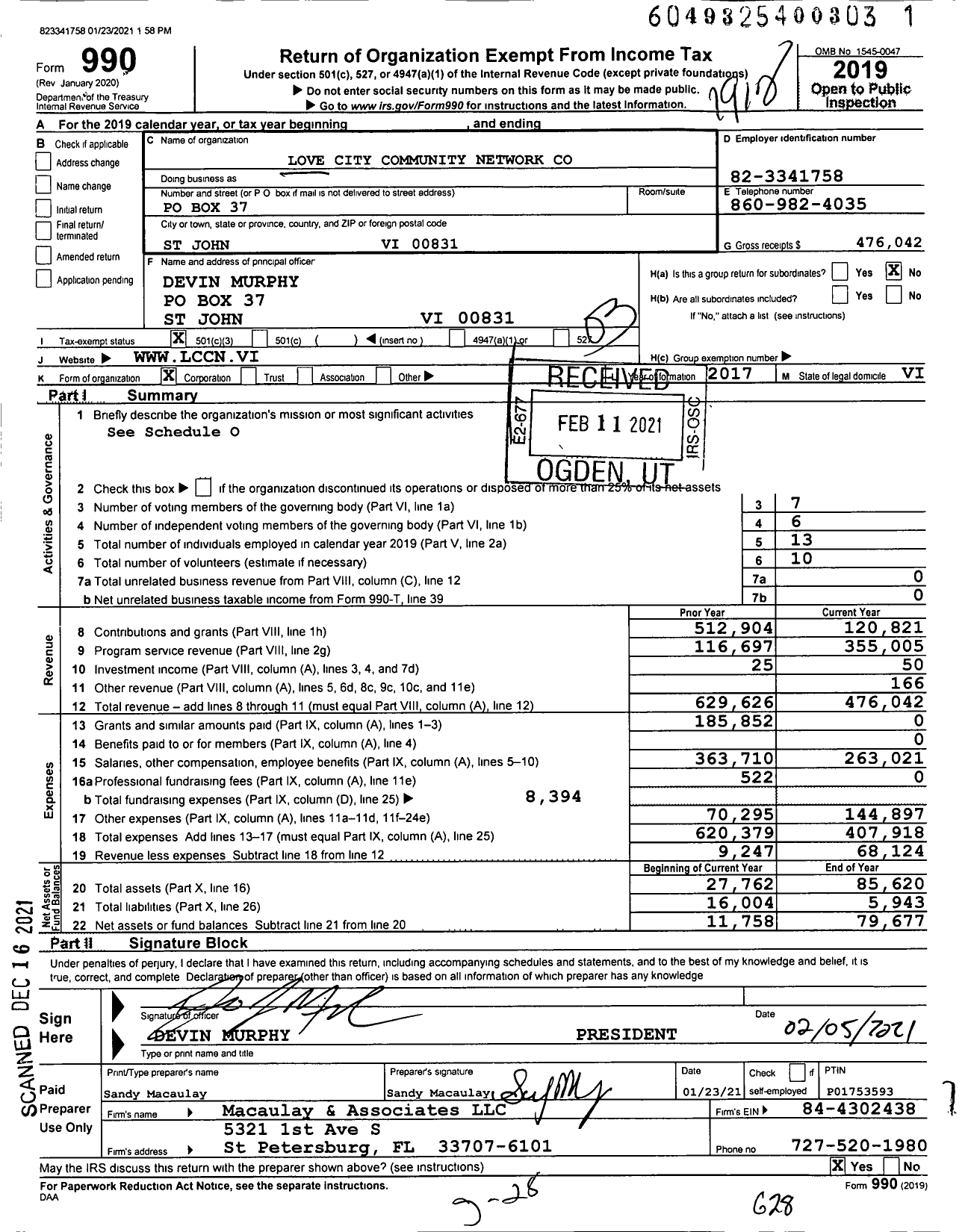 Image of first page of 2019 Form 990 for Love City Community Network