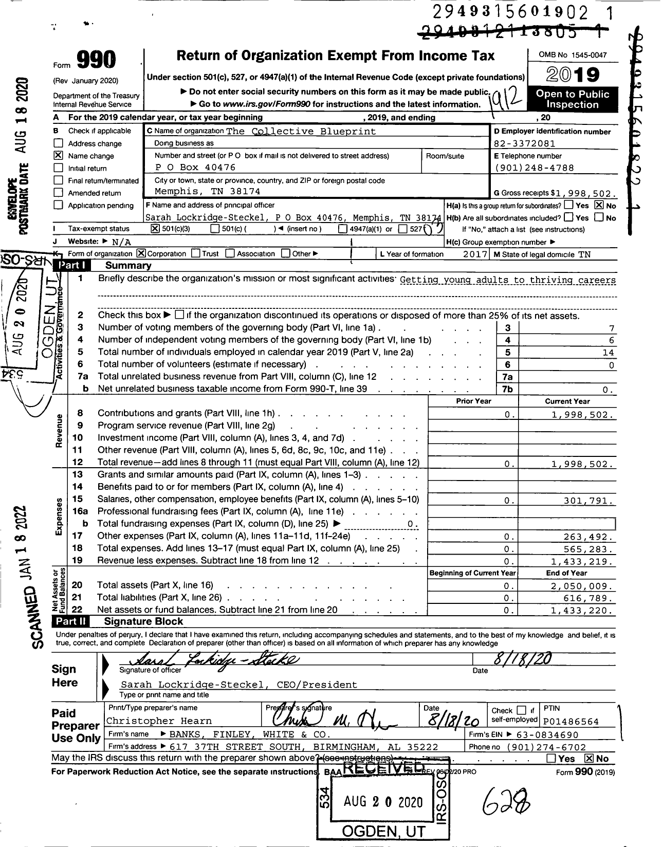 Image of first page of 2019 Form 990 for The Collective Blueprint