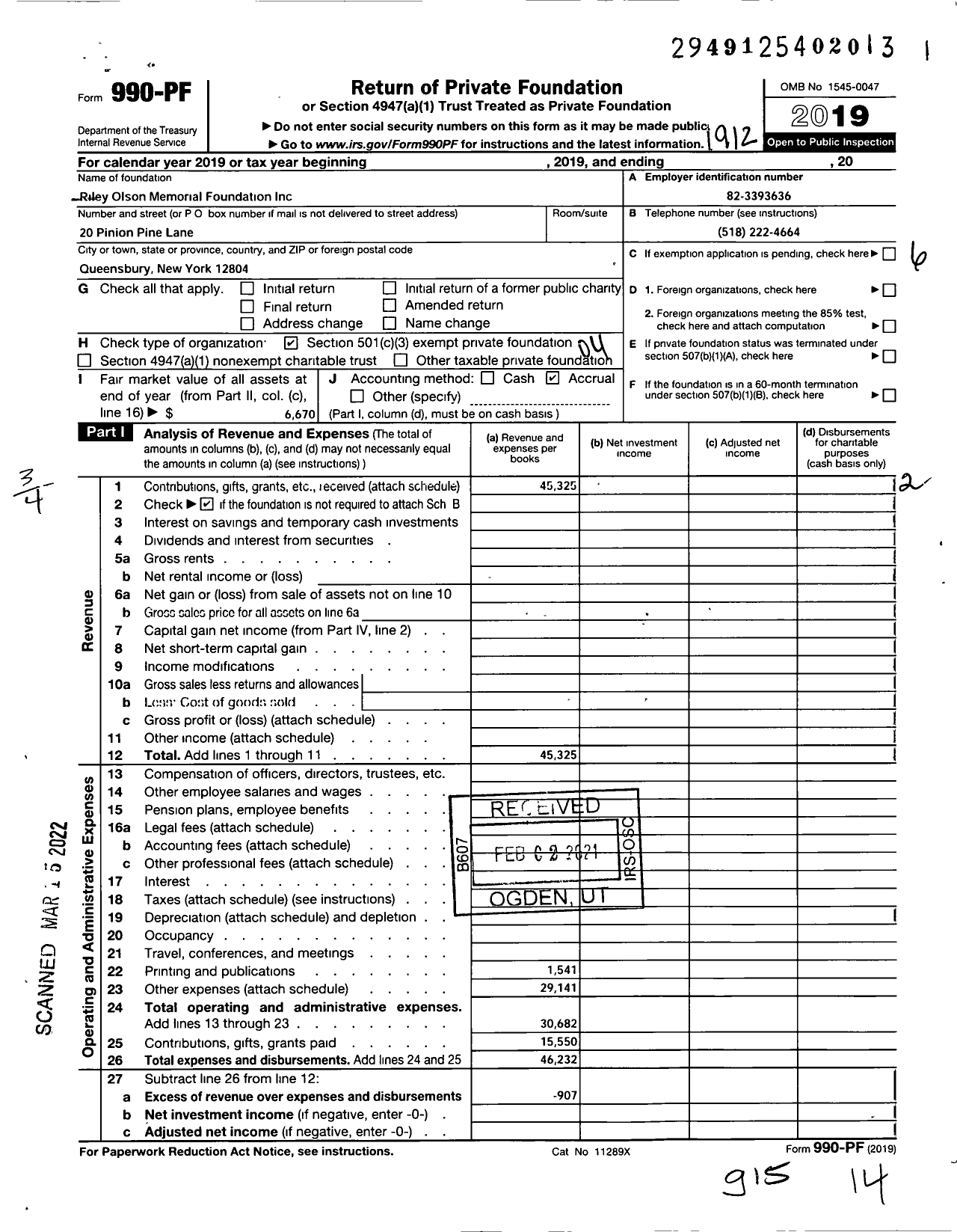 Image of first page of 2019 Form 990PF for Rileys Village