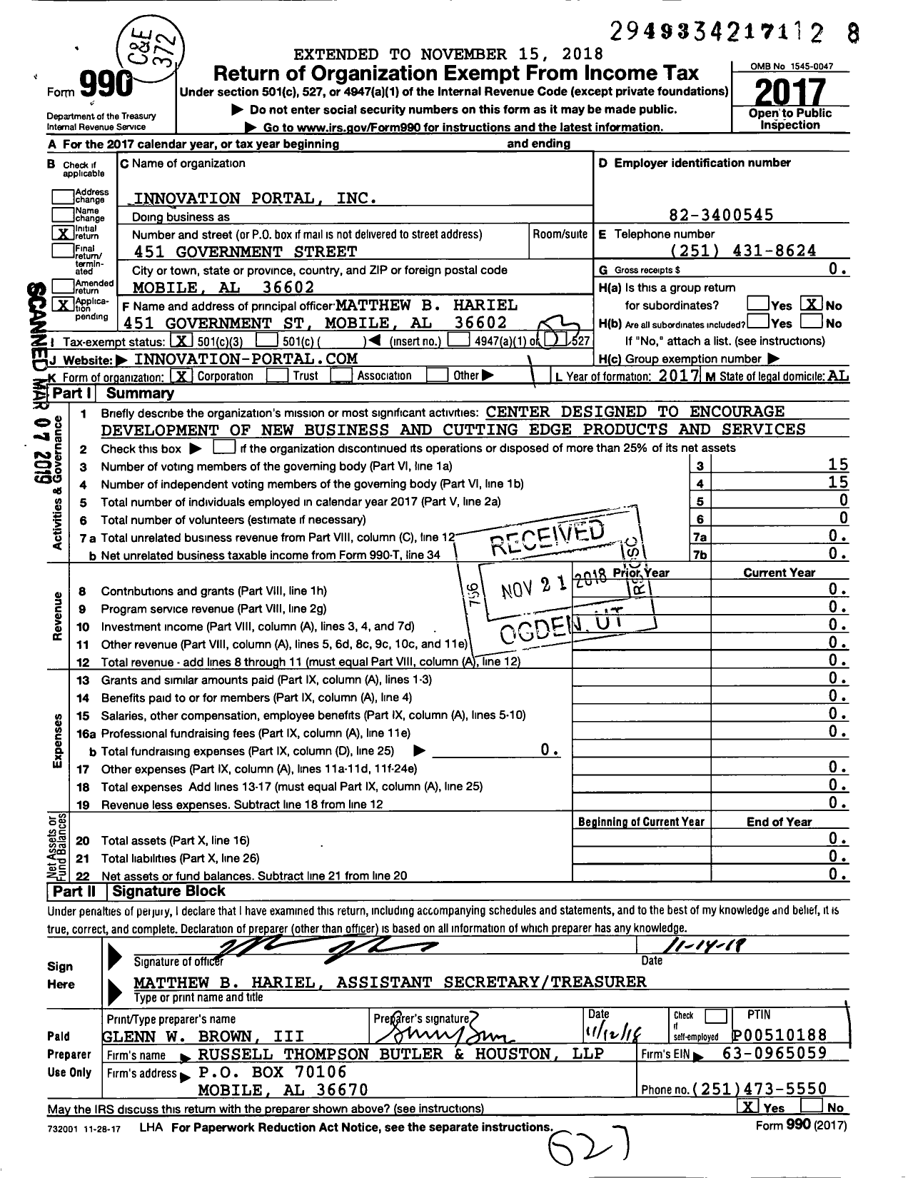 Image of first page of 2017 Form 990 for Innovation Portal