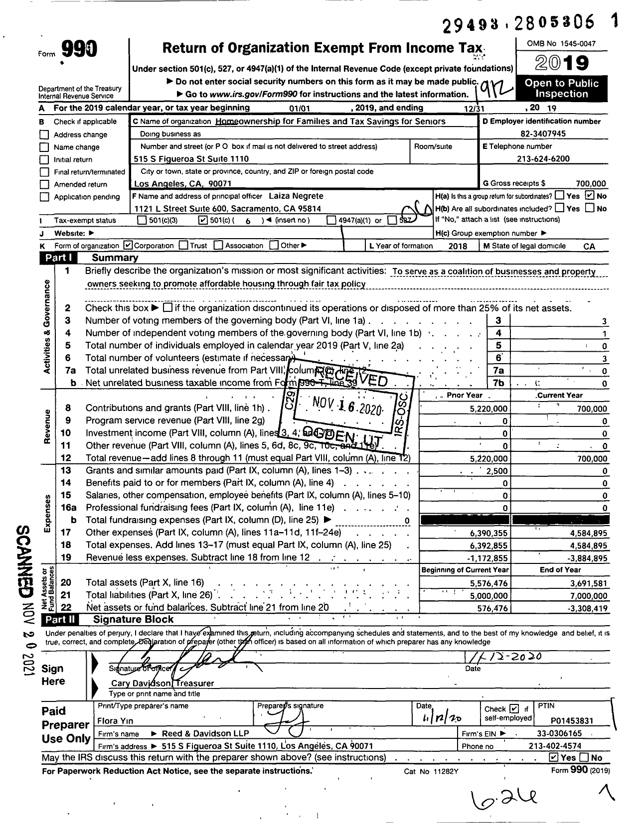 Image of first page of 2019 Form 990O for Homeownership for Families and Tax Savings for Seniors