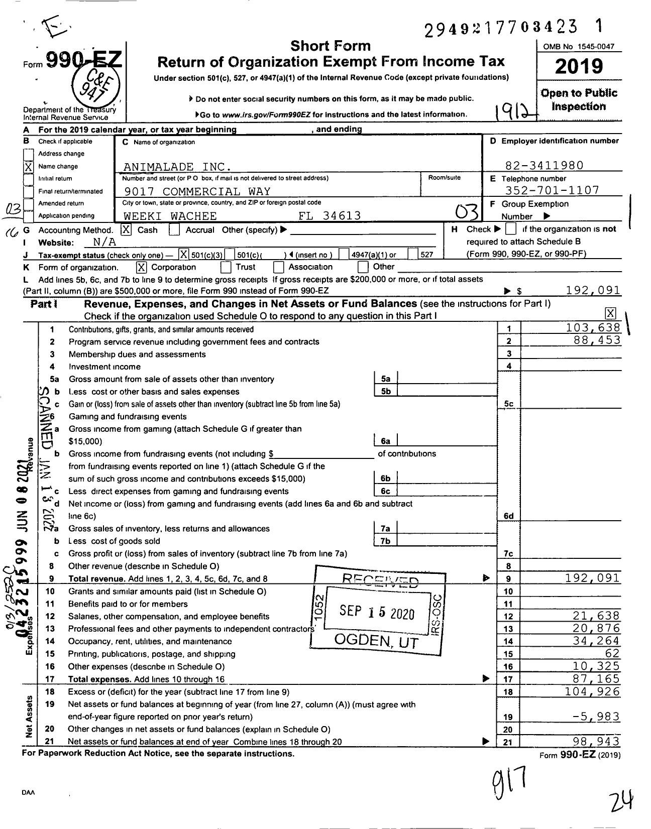 Image of first page of 2019 Form 990EZ for Thrifty Dog