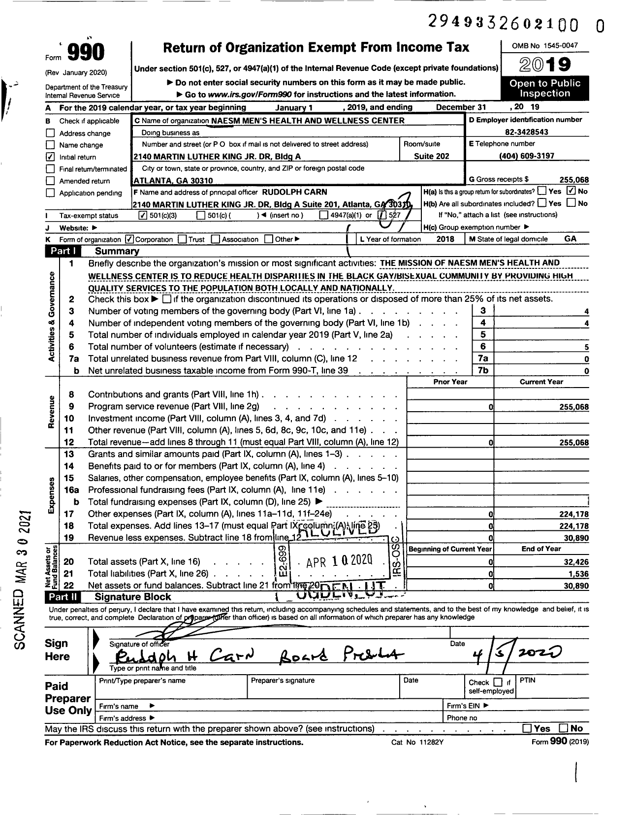 Image of first page of 2019 Form 990 for Carl Bean Mens Health and Wellness Center