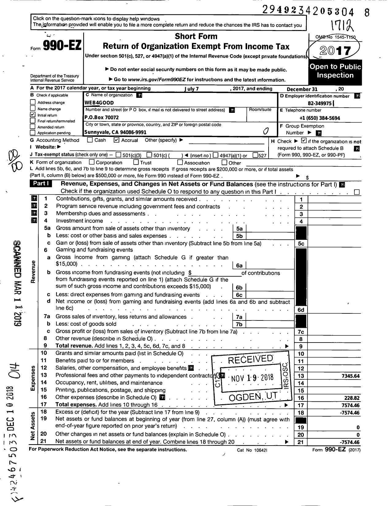 Image of first page of 2017 Form 990EO for Web4good