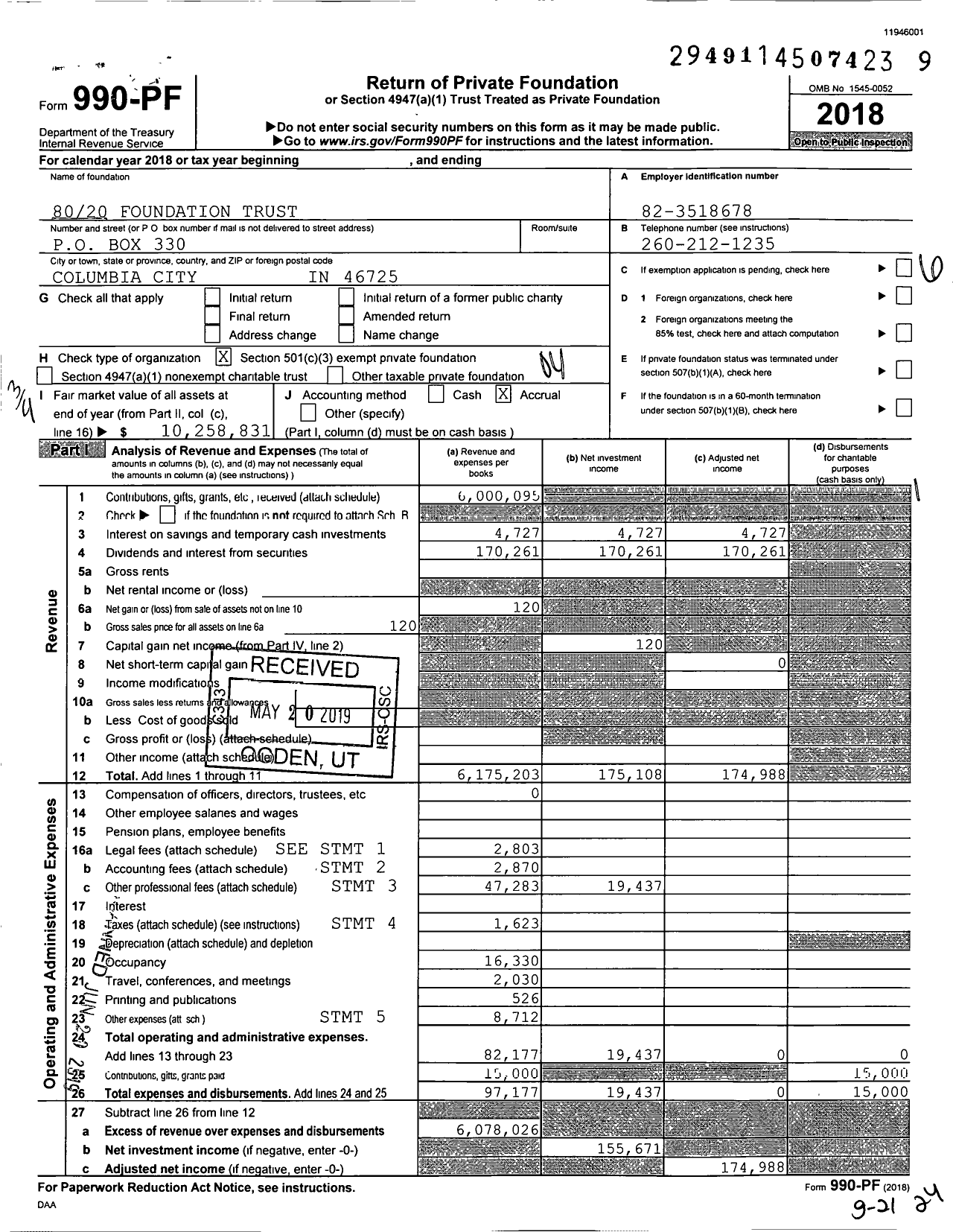 Image of first page of 2018 Form 990PF for Don Wood Foundation (DWF)