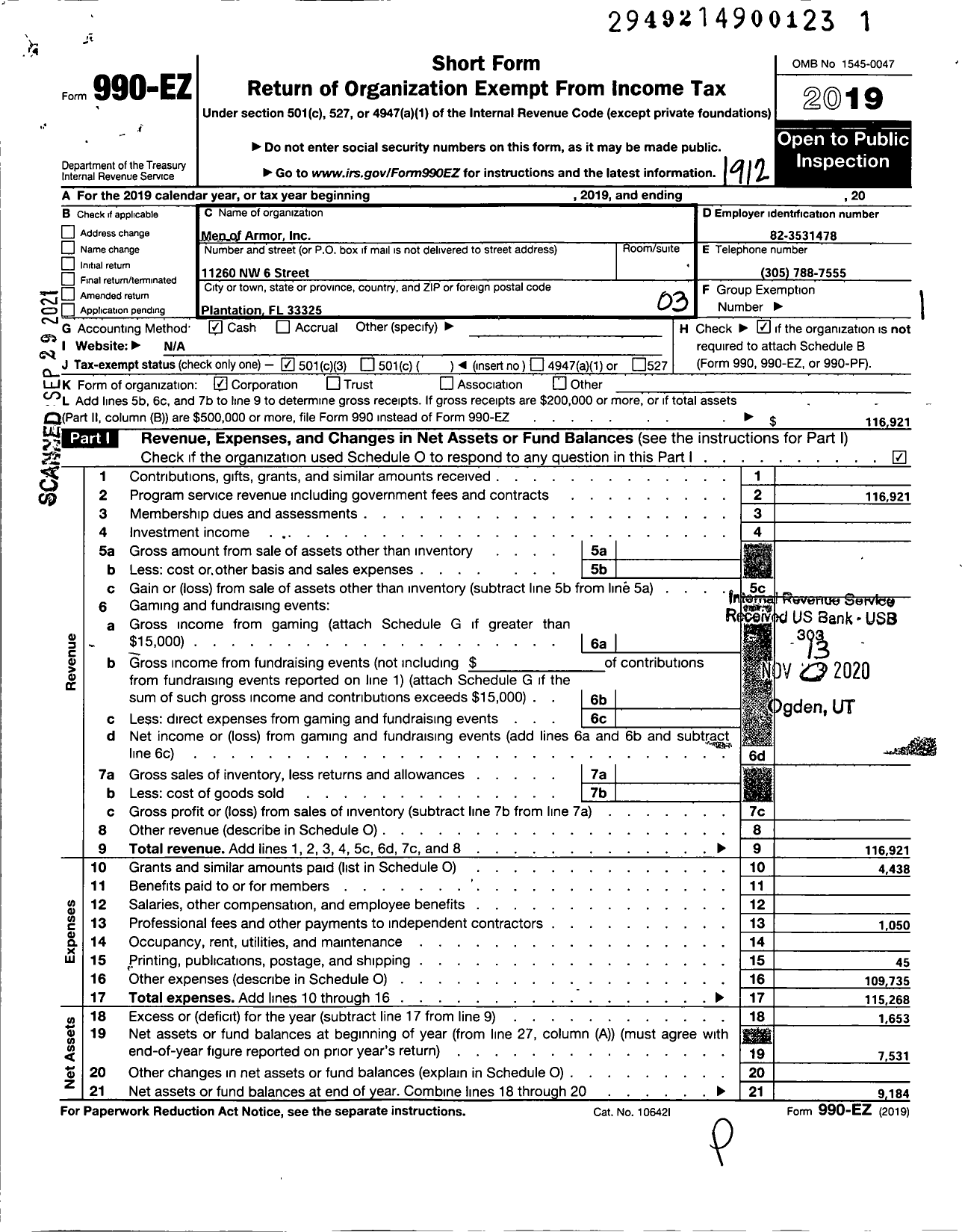 Image of first page of 2019 Form 990EZ for Men of Armor